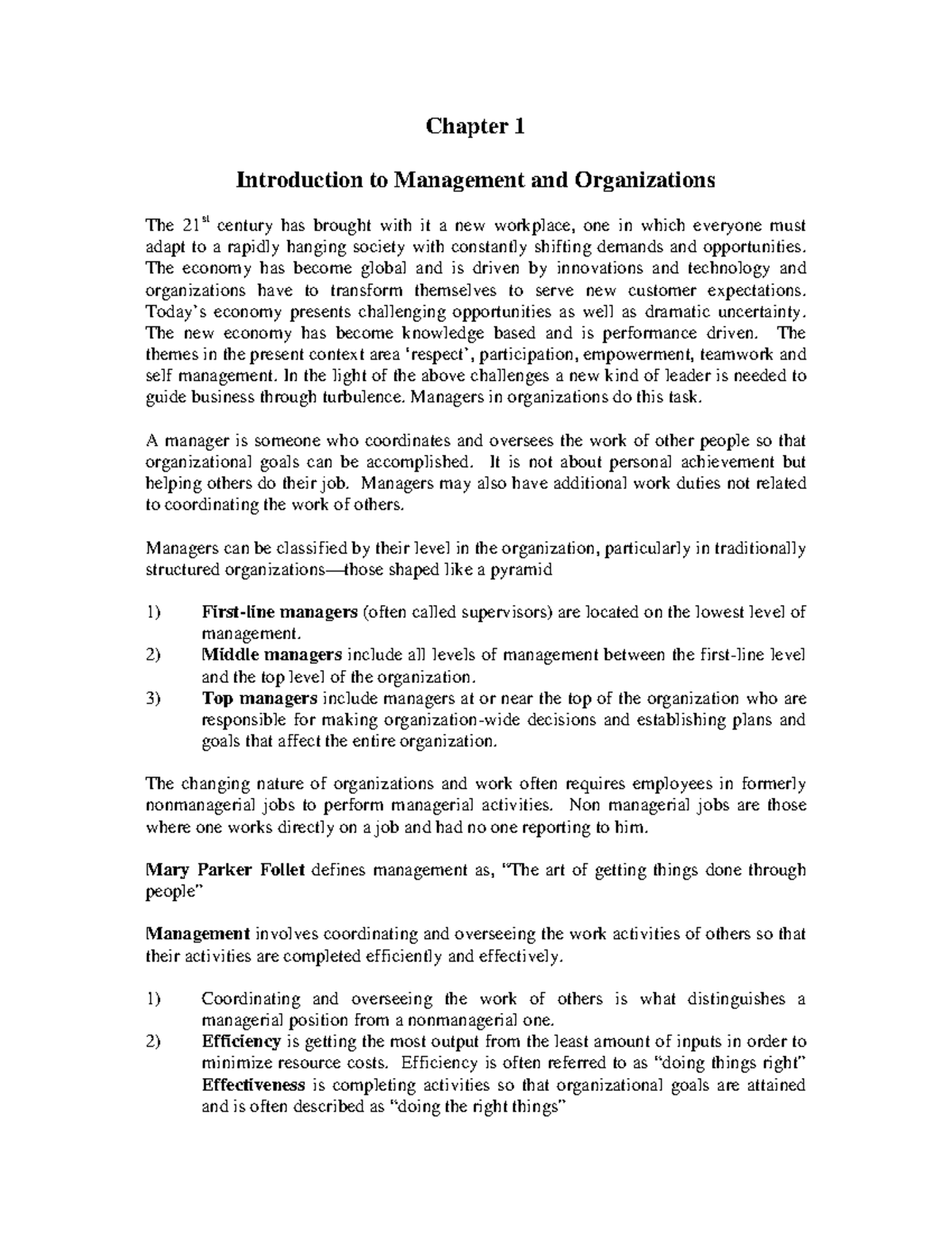 Introduction to Management and Organizat - Chapter 1 Introduction to ...