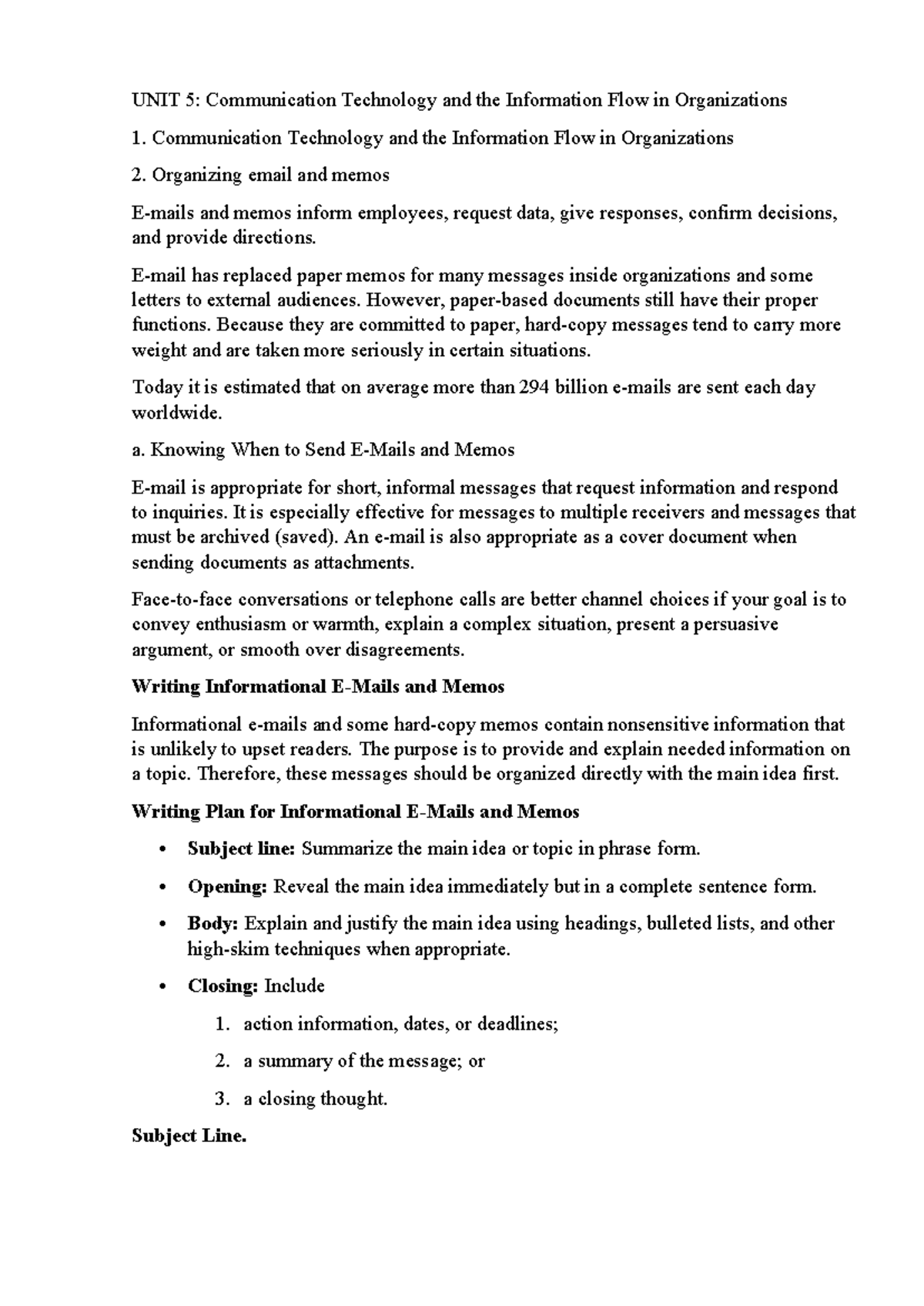 UNIT 5 - note - UNIT 5: Communication Technology and the Information ...