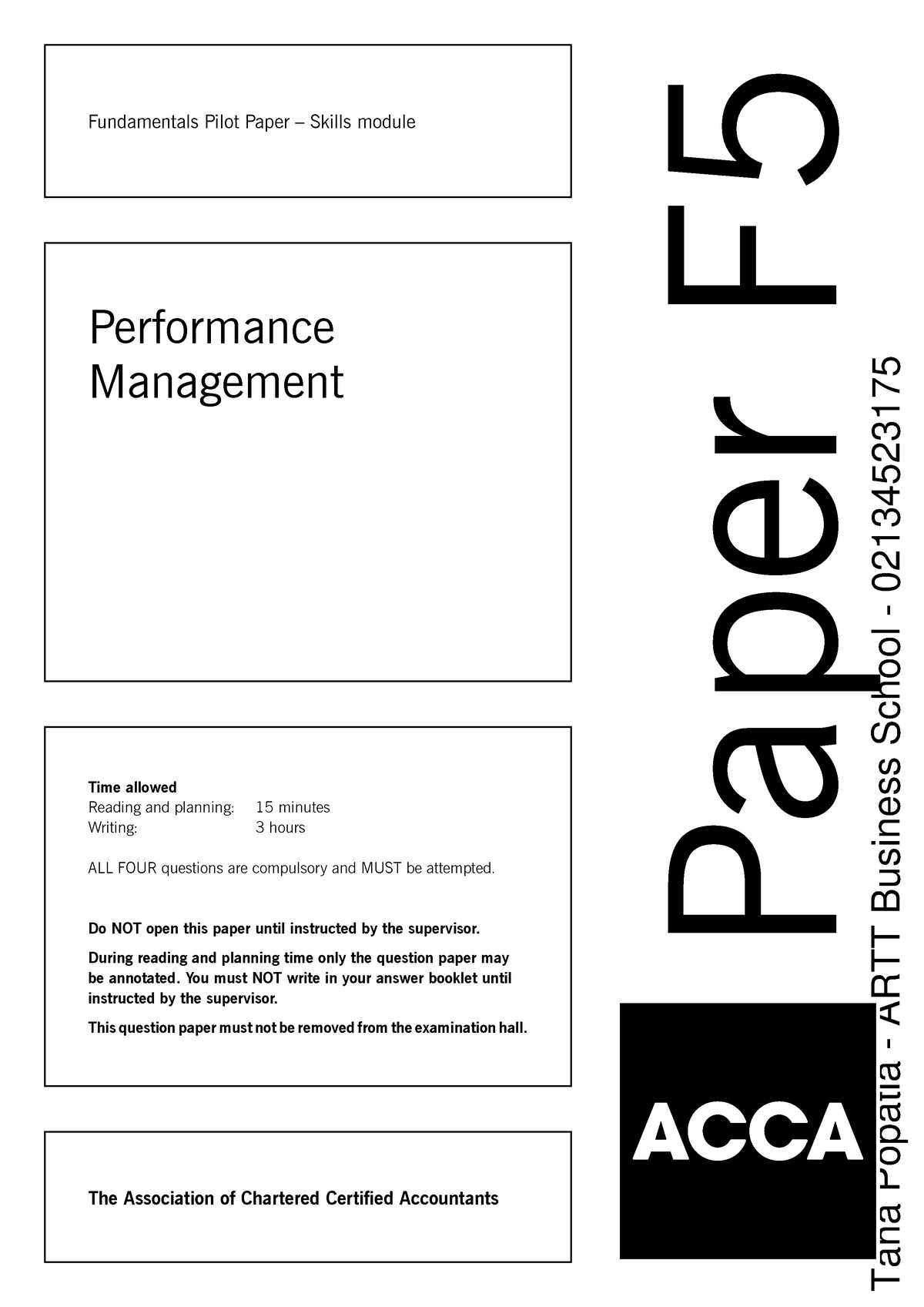 F5 Past Exam Questions Performance Management Time allowed