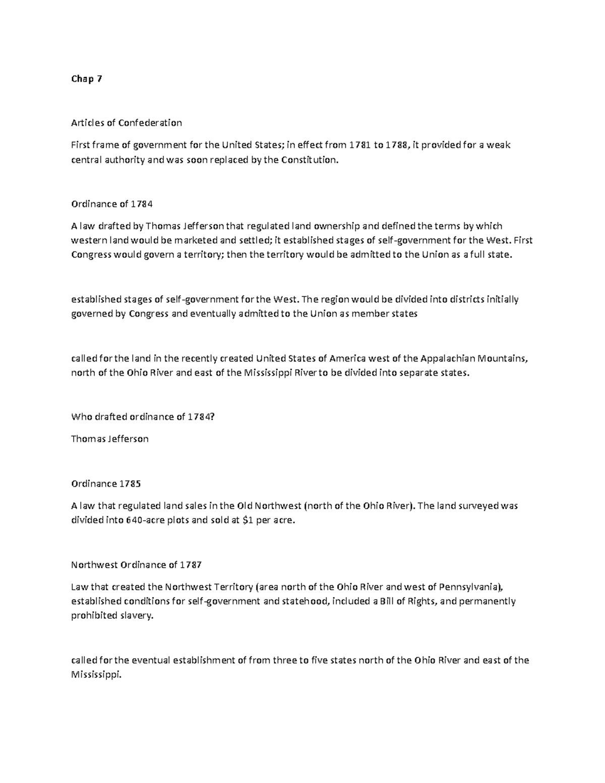 HIS 201 7-9 - Completed Study Guide - Chap 7 Articles of Confederation ...