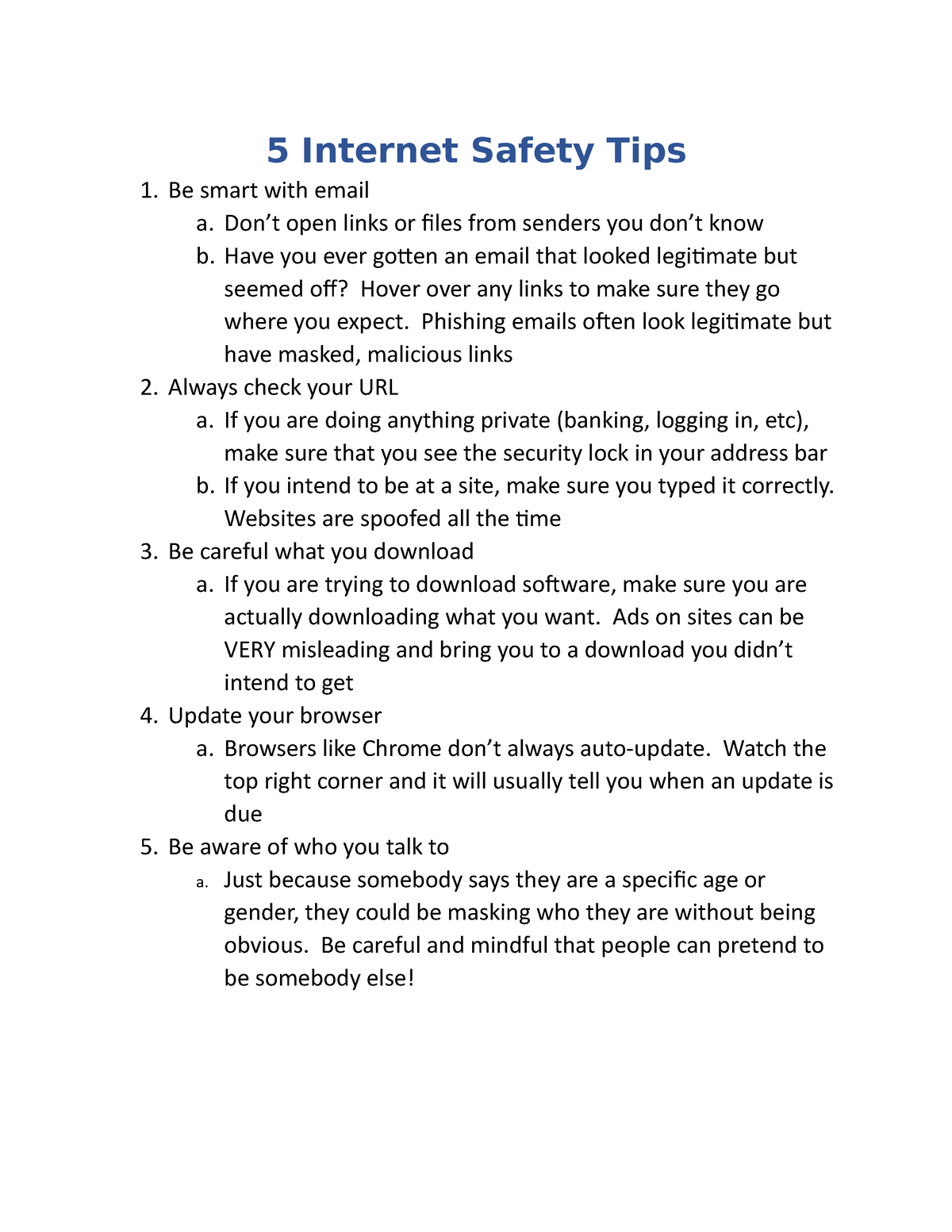 5 Internet Safety Tips Week 4 Tips 5 Internet Safety Tips Be Smart With Email A Dont Open 5196
