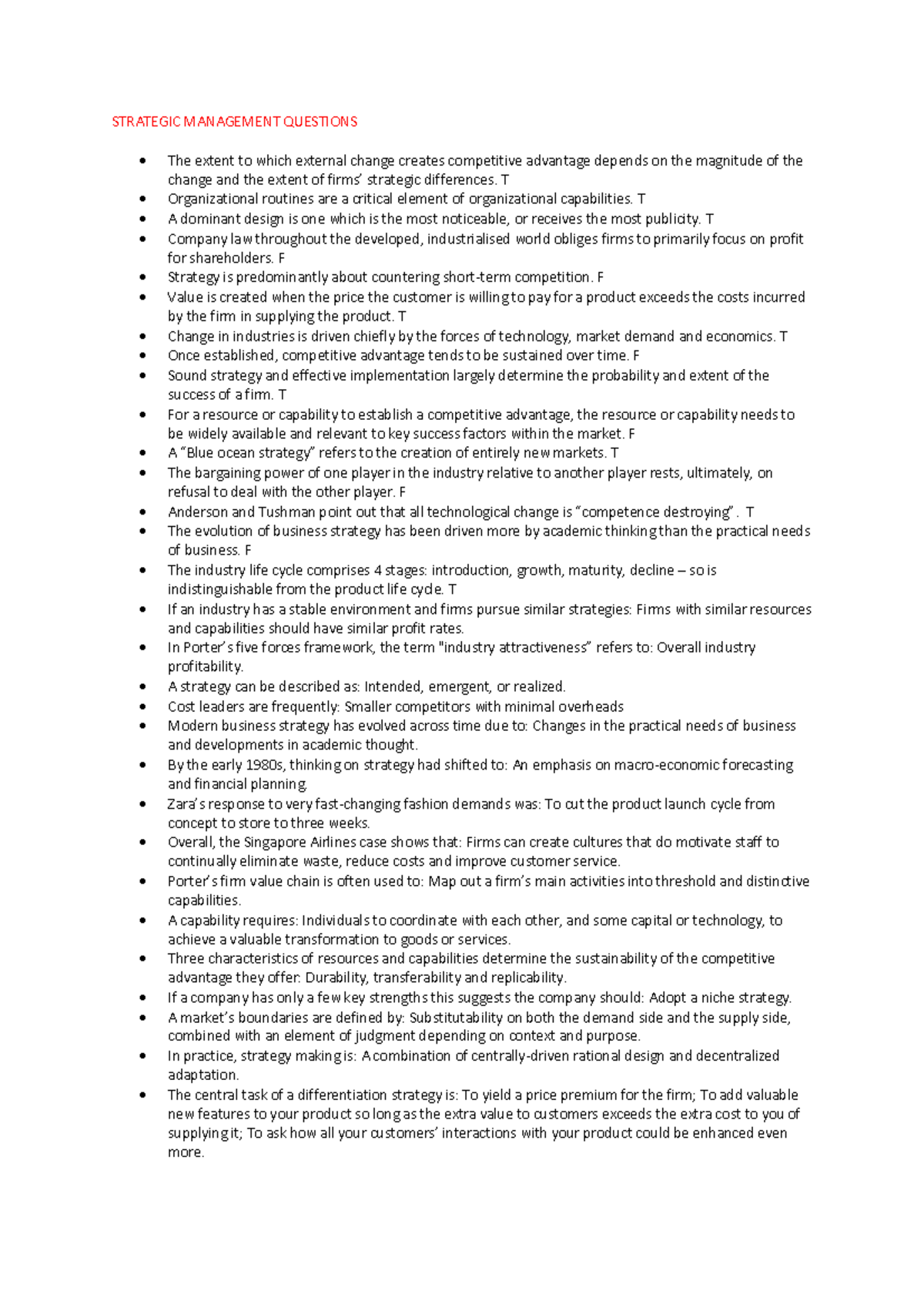 Strategic questions for exam - STRATEGIC MANAGEMENT QUESTIONS The ...