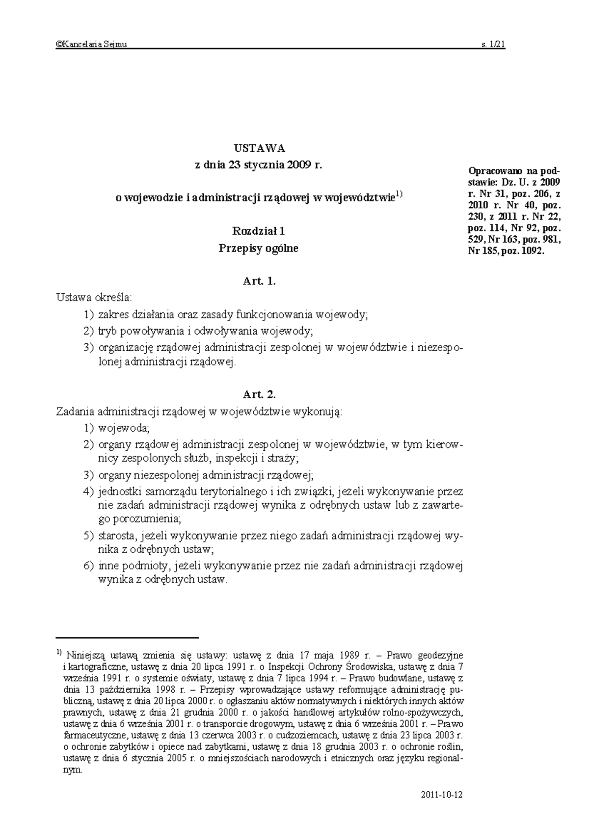 Ustawa z dnia 23 stycznia 2009 r. o wojewodzie i administracji rządowej