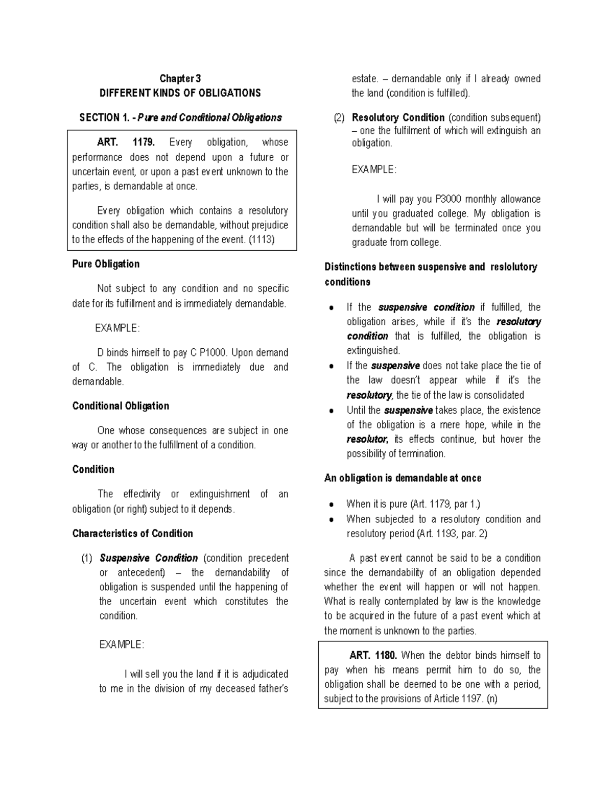 Chapter 3 Obligation Final Chapter 3 Different Kinds Of Obligations Section 1 Pure And 7012