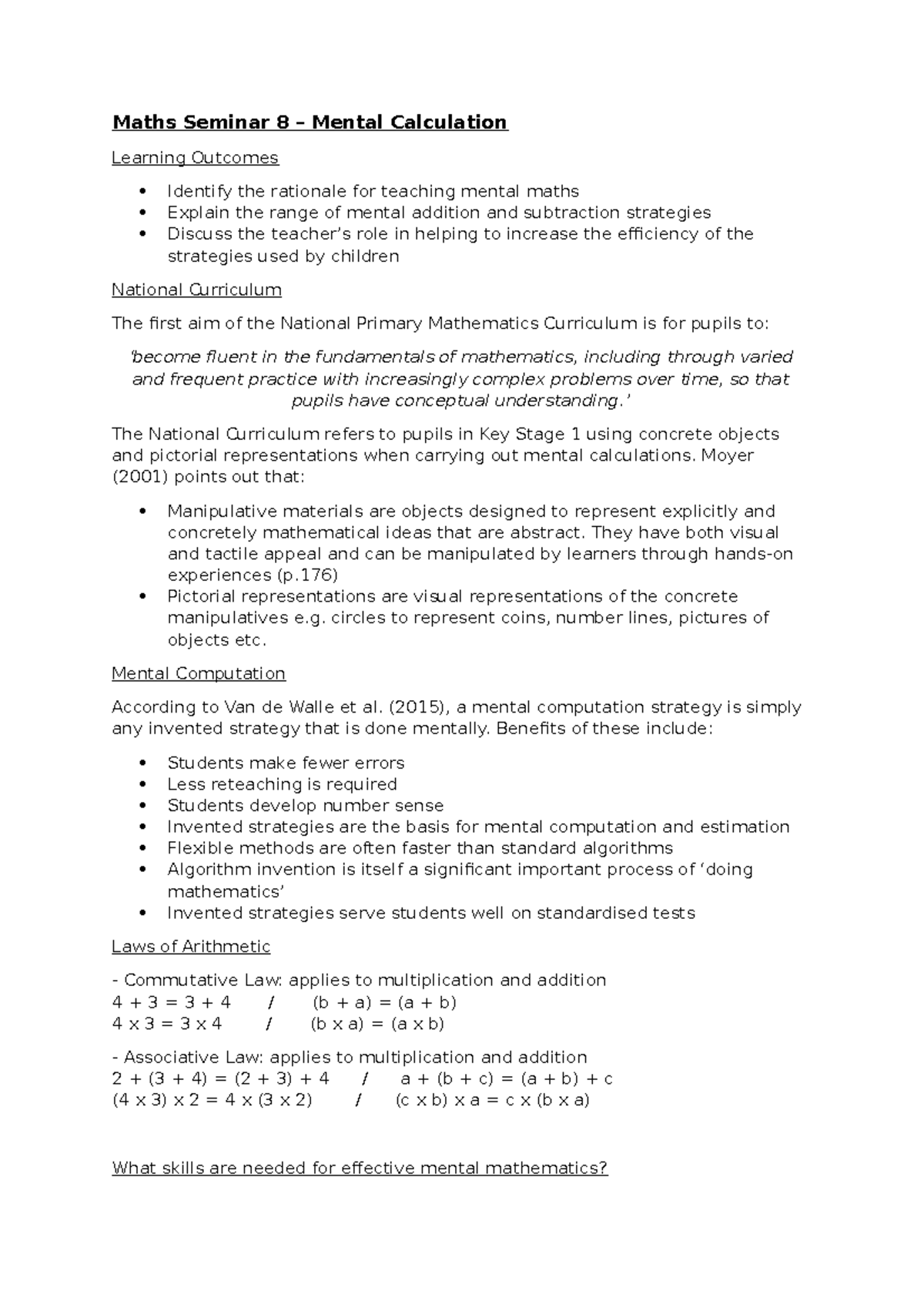 Mental Calculations - Maths Seminar 8 – Mental Calculation Learning ...