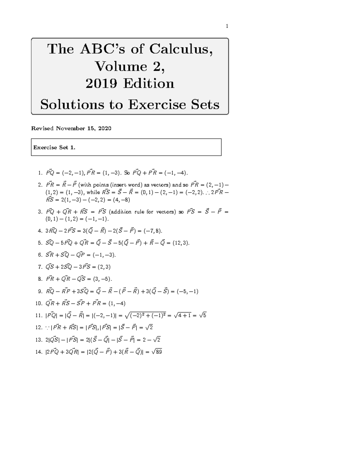Solutions - The ABC’s of Calculus, Volume 2, 2019 Edition Solutions to ...