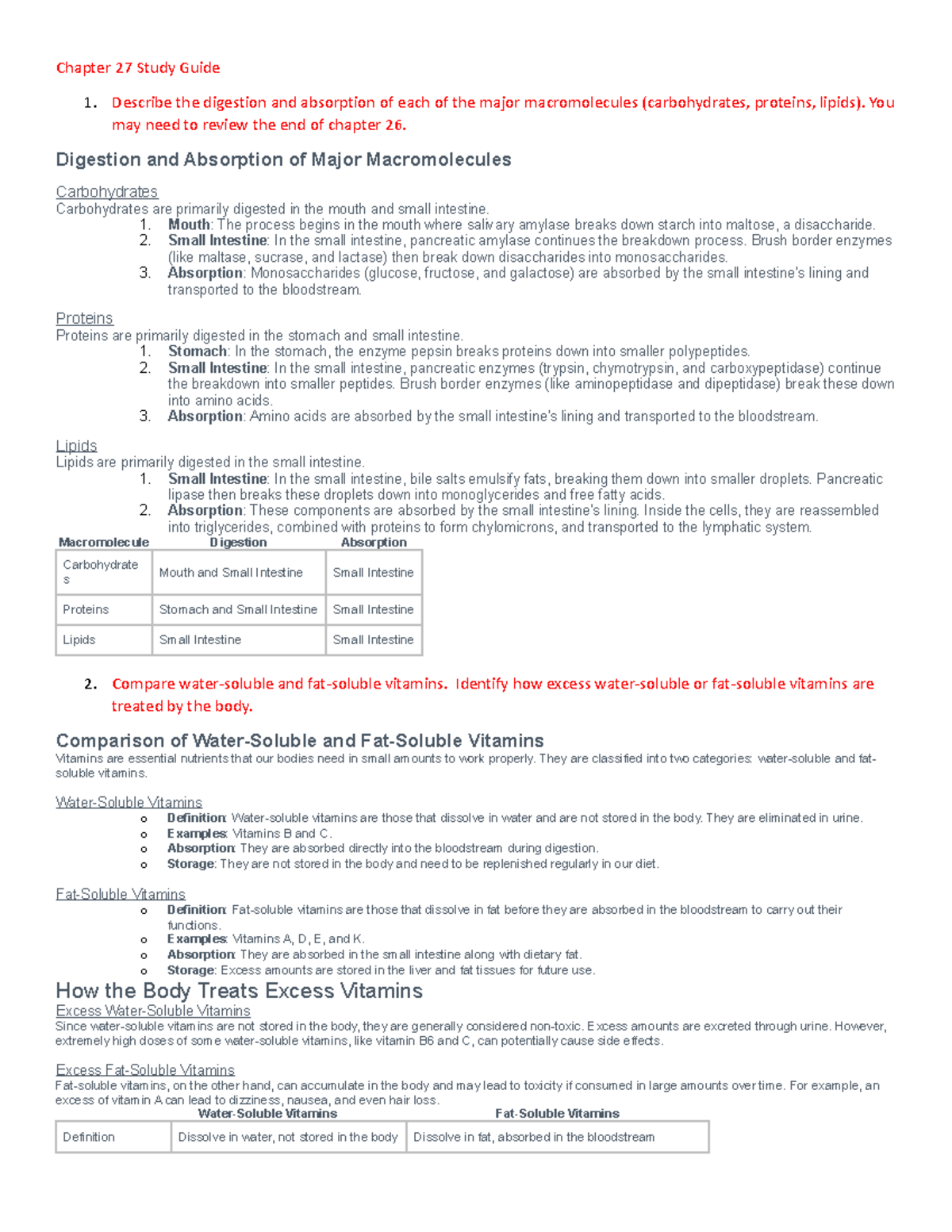 Chapter 27 Study Guide - Digestive System - Chapter 27 Study Guide 1 ...