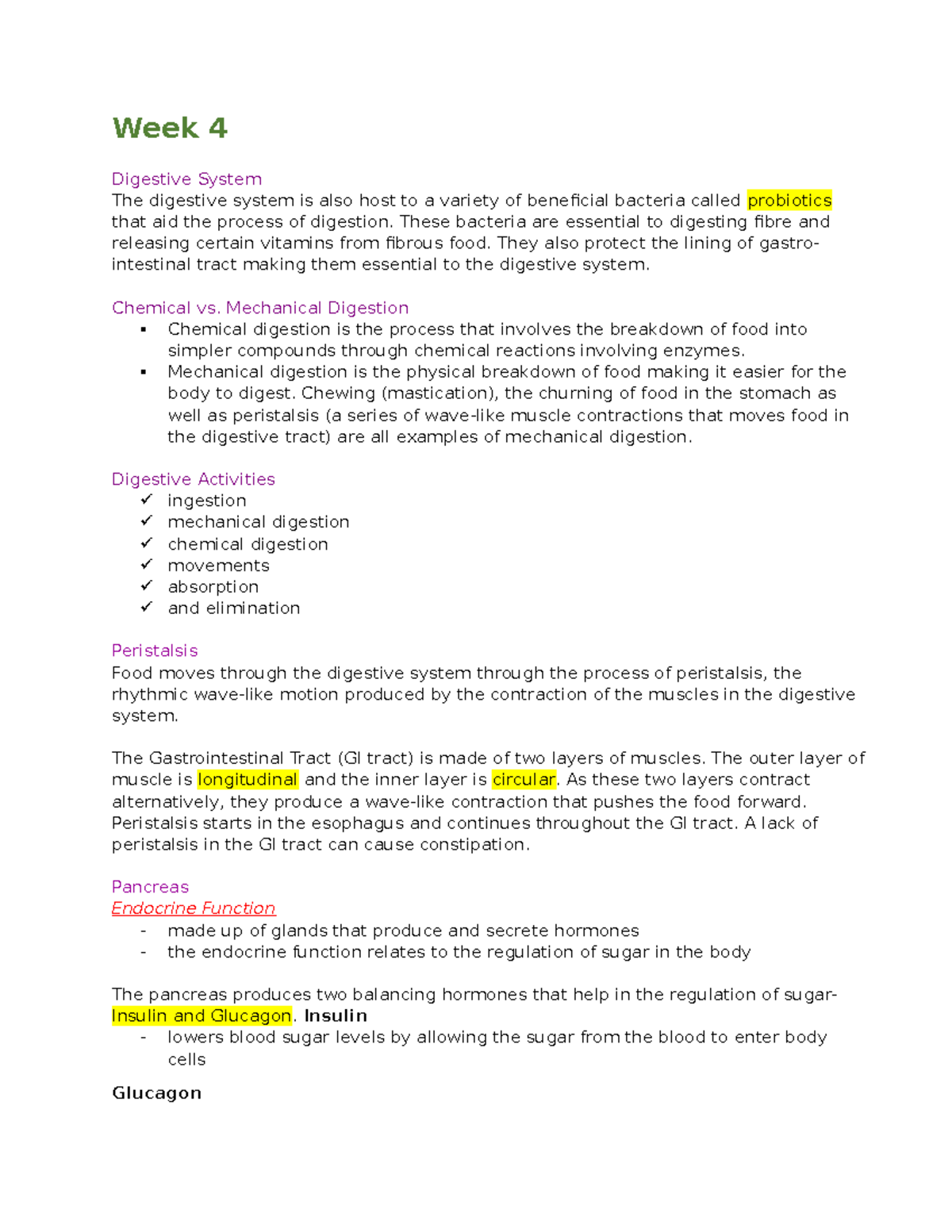 Week 4 - Lecture notes for week 4 - Week 4 Digestive System The ...