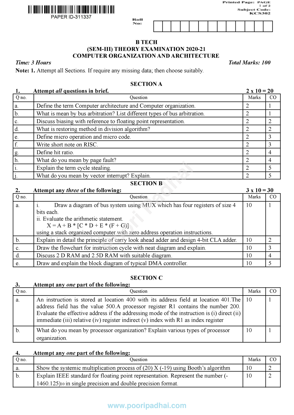 Computer Organization And Architecture KCS302 - B TECH (SEM-III) THEORY ...