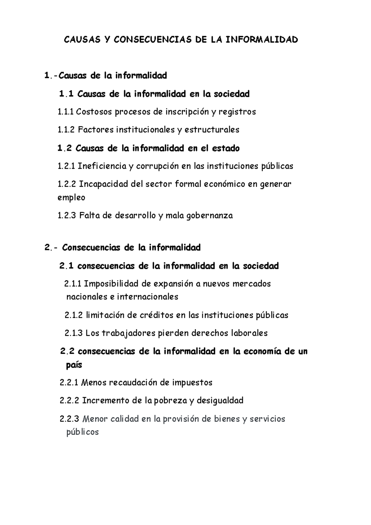 La Informalidad En El Perú, Causas Y Consecuencias - Comprensión Y ...