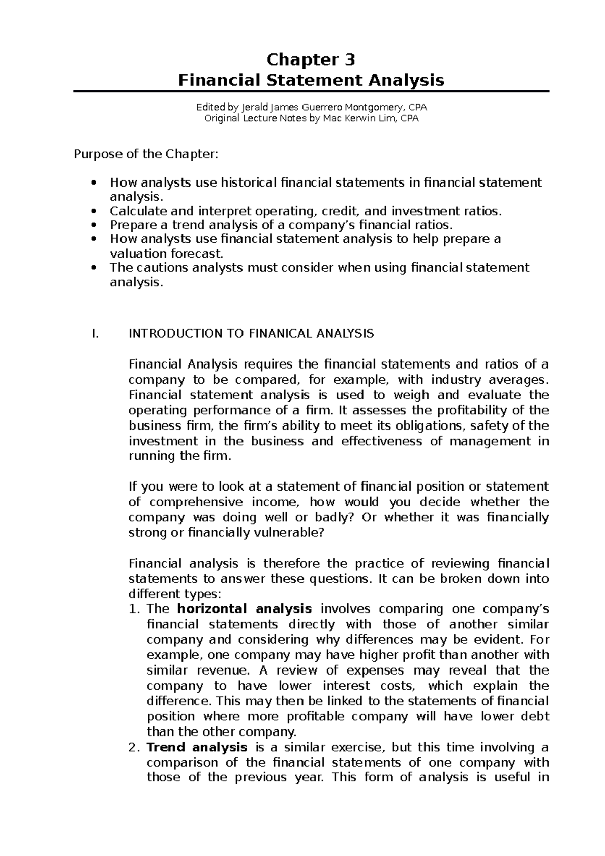 Chapter 3 Financial Analysis Chapter 3 Financial Statement Analysis Edited By Jerald James