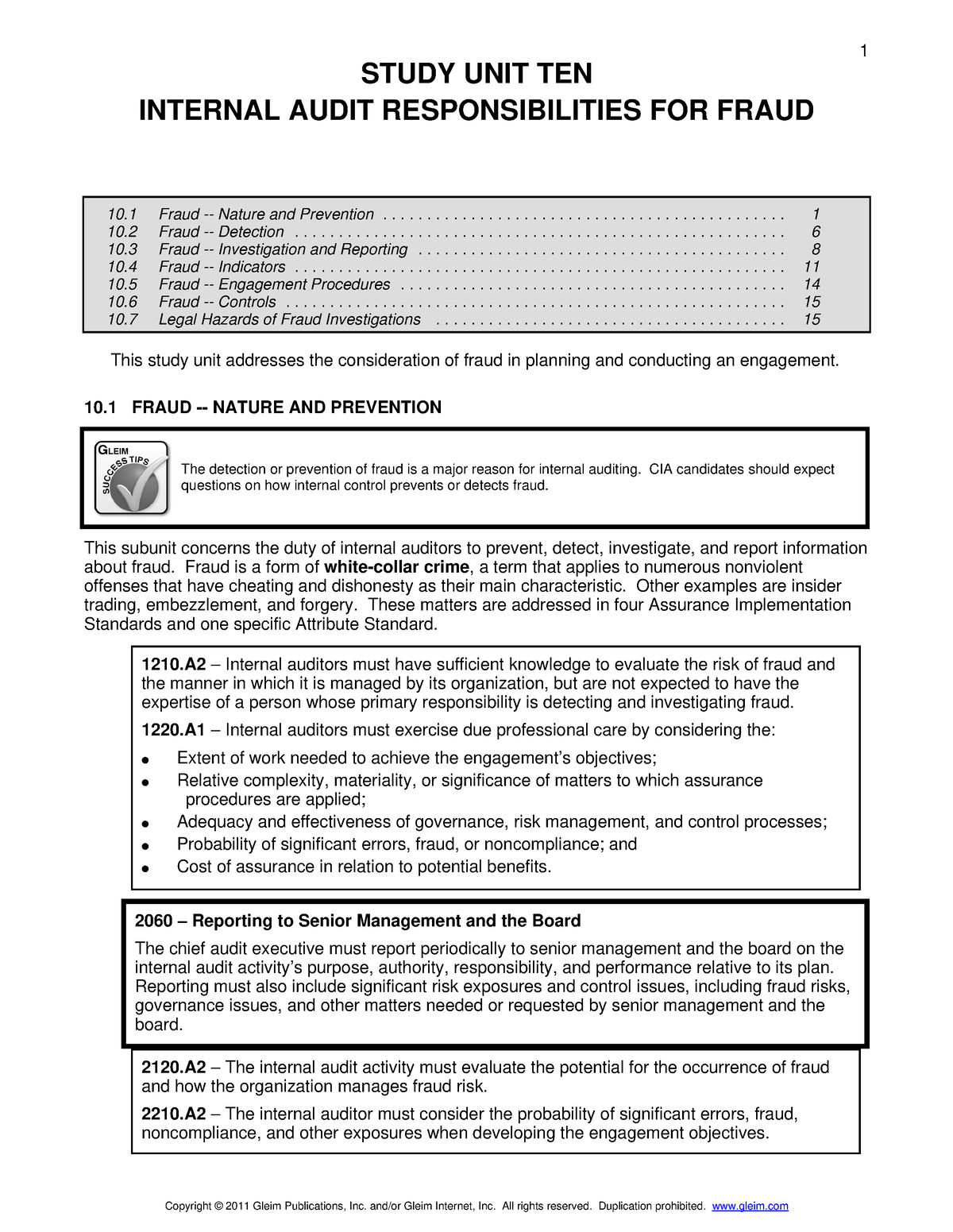 P2 unit 10 - Accounting - STUDY UNIT TEN INTERNAL AUDIT ...