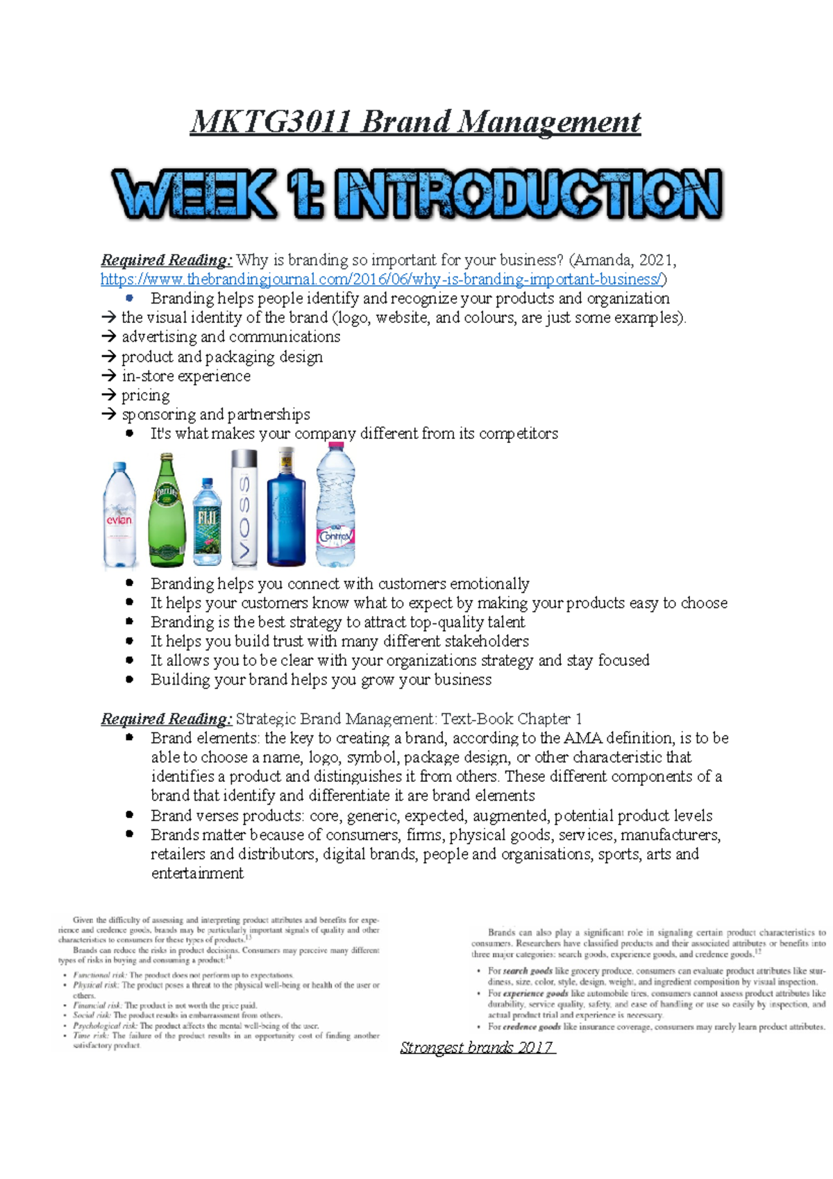 Brand Management: Lecture Notes - MKTG3011 Brand Management Required ...