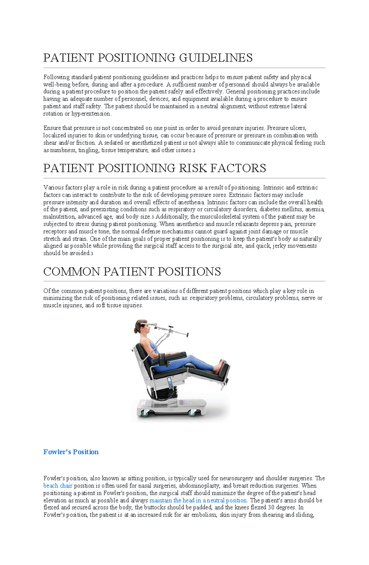 Patient Positioning Guidelines PATIENT POSITIONING GUIDELINES
