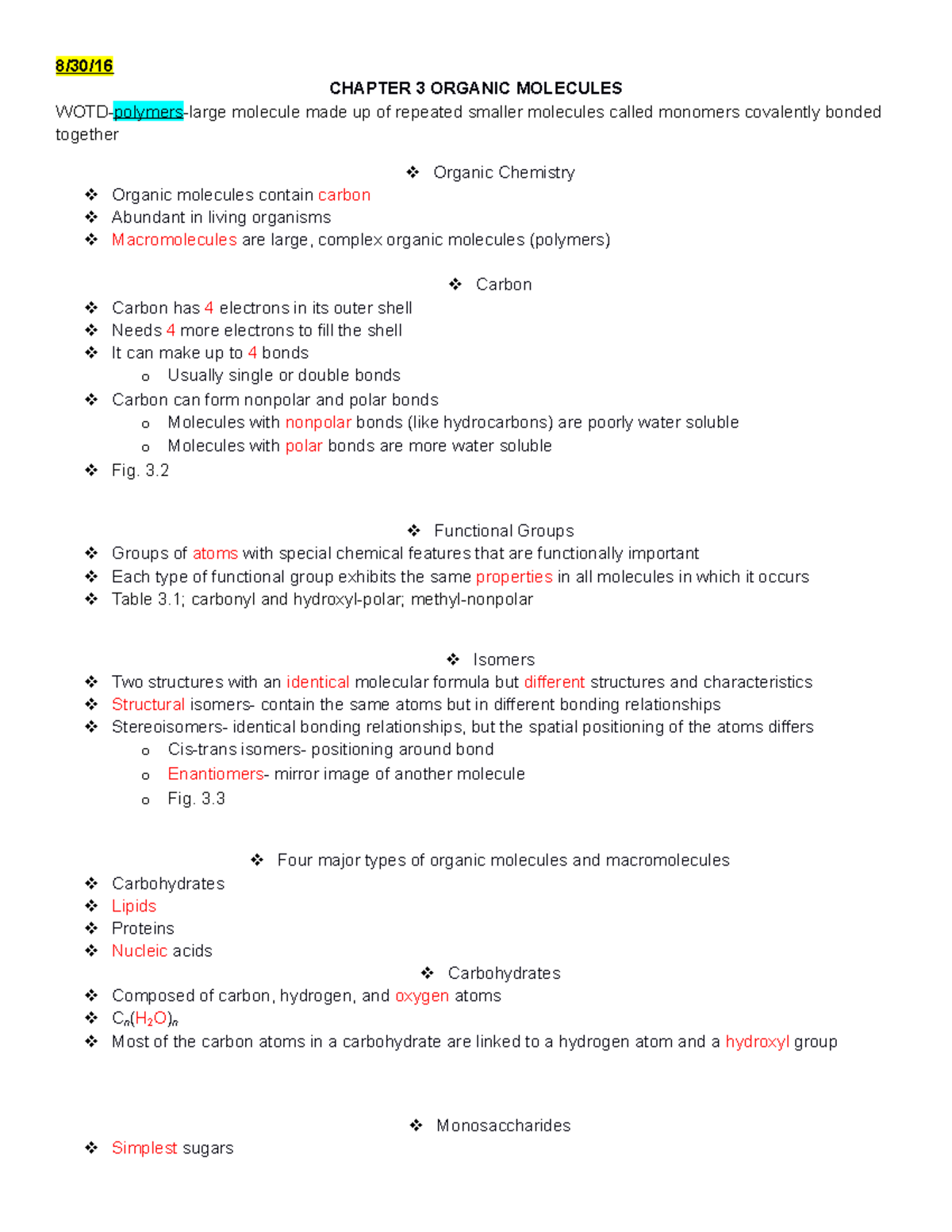 Chapter 3 - Lecture with Mire - CHAPTER 3 ORGANIC MOLECULES molecule ...
