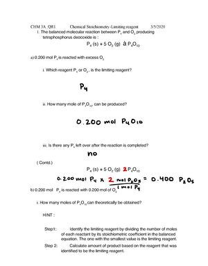 14 Solutions Lab - Mandatory Assignments - April 17, 2019 CHEM 004B Dr ...