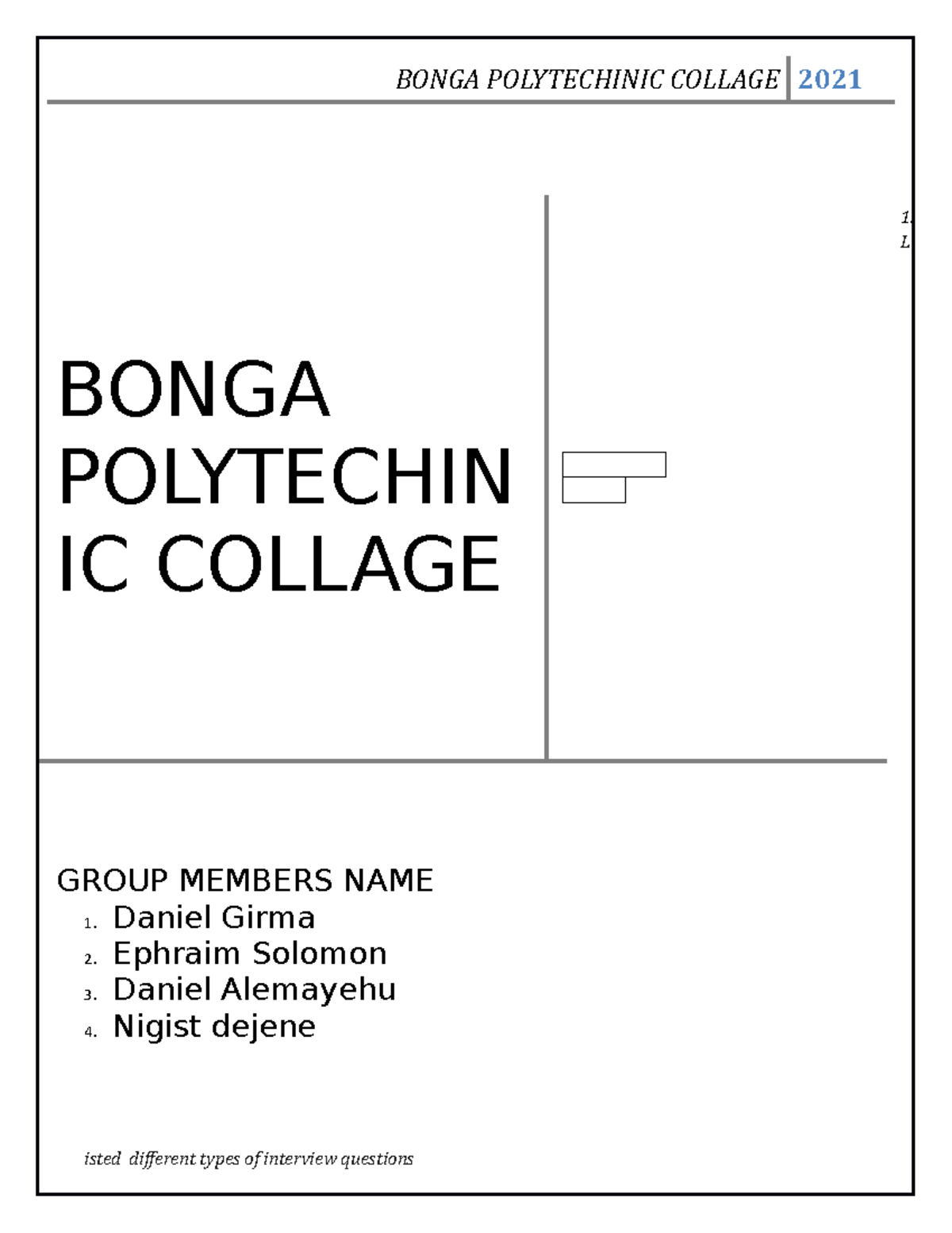 Assignment for L-4 - XXXXXXXXXXXX - BONGA POLYTECHINIC COLLAGE 2021 1 ...