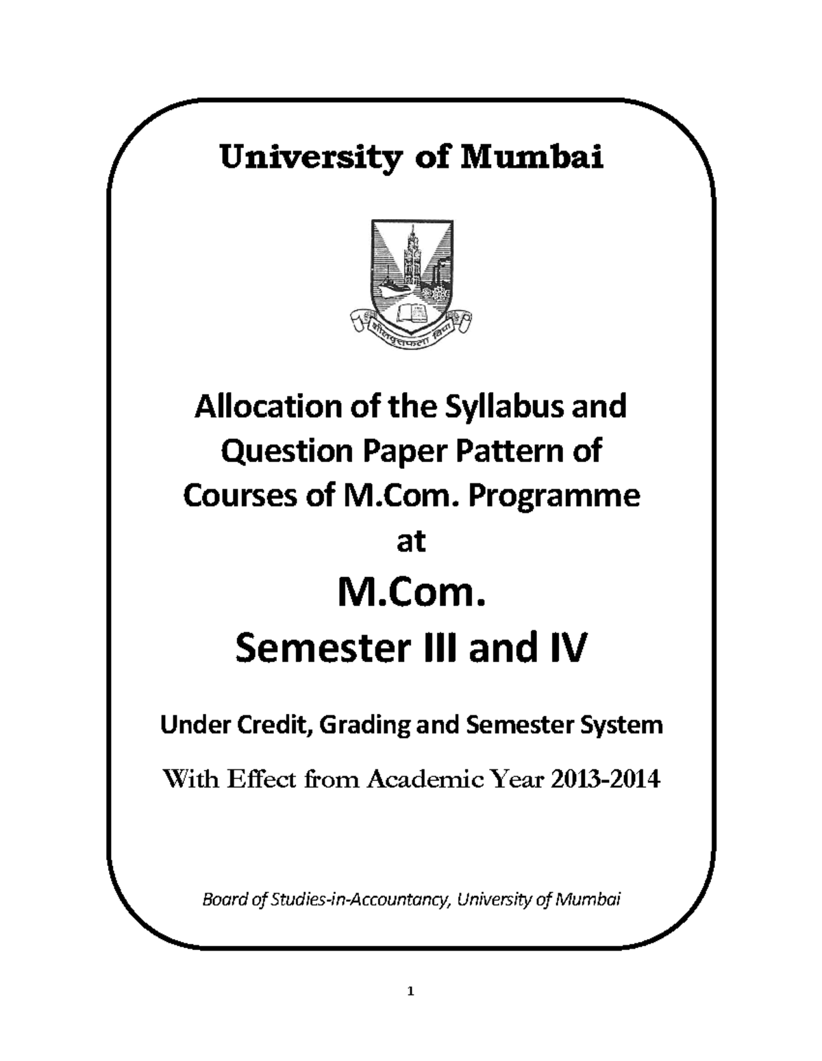 4.135 M.Com. Semester III and IV - University of Mumbai Allocation of ...