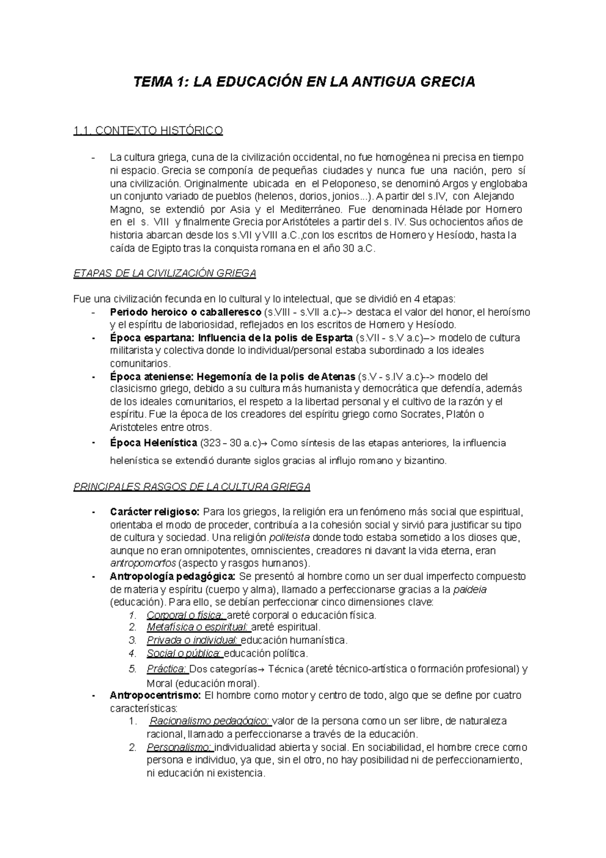 Historia DE LA Educación TEMA 1 - Historia de la Educación - UNED - Studocu