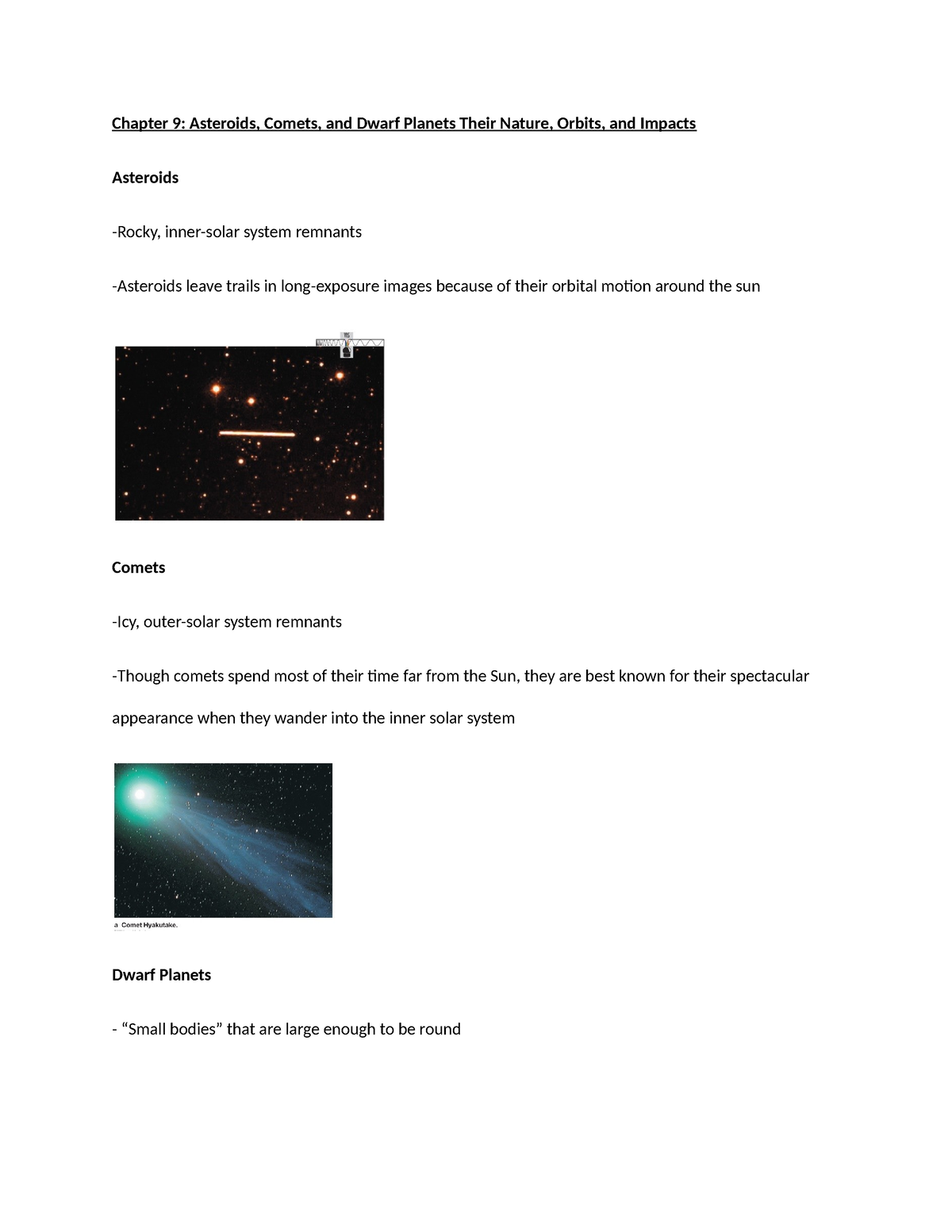 AST Chapter 9 Notes - Chapter 9: Asteroids, Comets, And Dwarf Planets ...