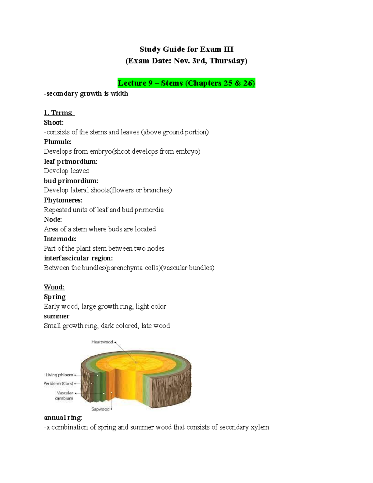 Botany test 3 Study guide (this thursday) Study Guide for Exam III