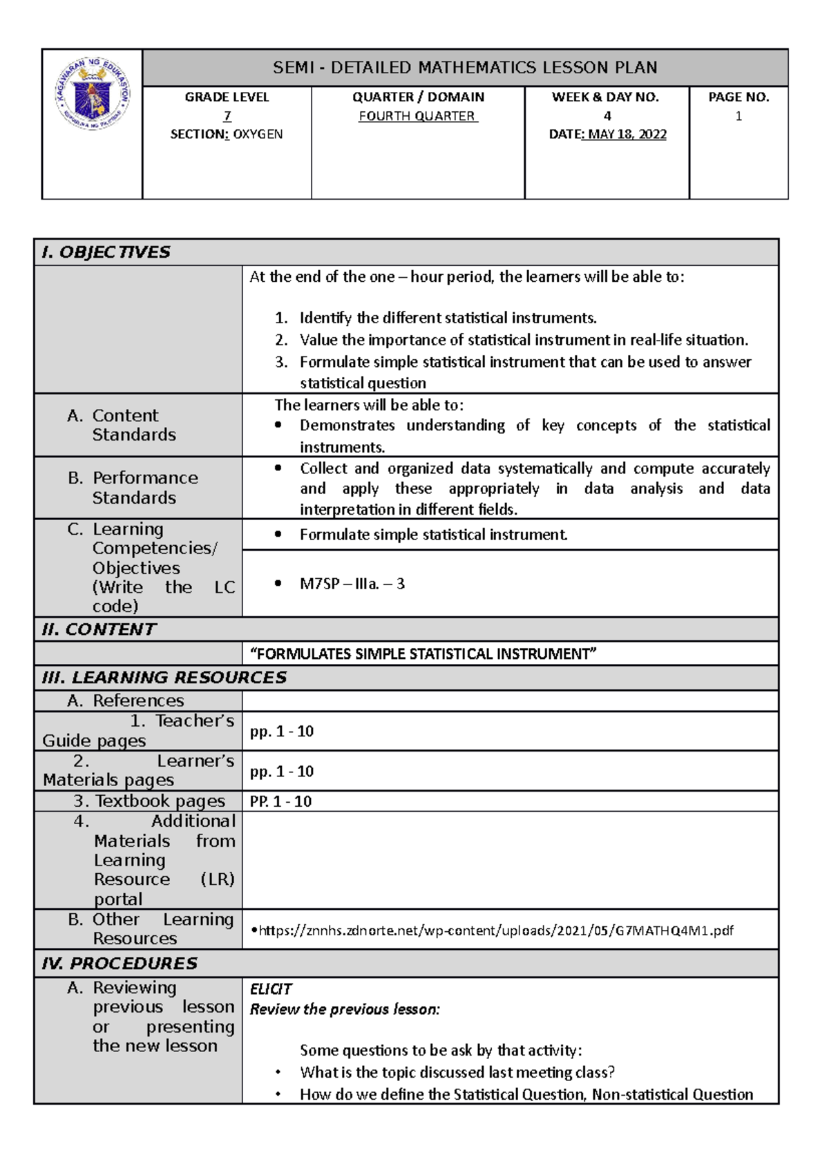 Aaron-LP - math - GRADE LEVEL 7 SECTION : OXYGEN QUARTER / DOMAIN ...