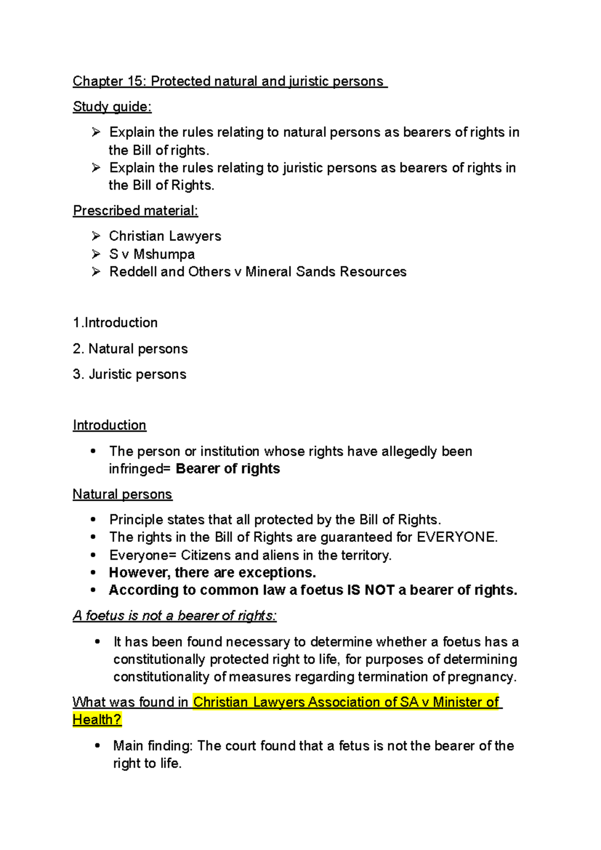 Chapter 15 Human rights - Chapter 15: Protected natural and juristic ...