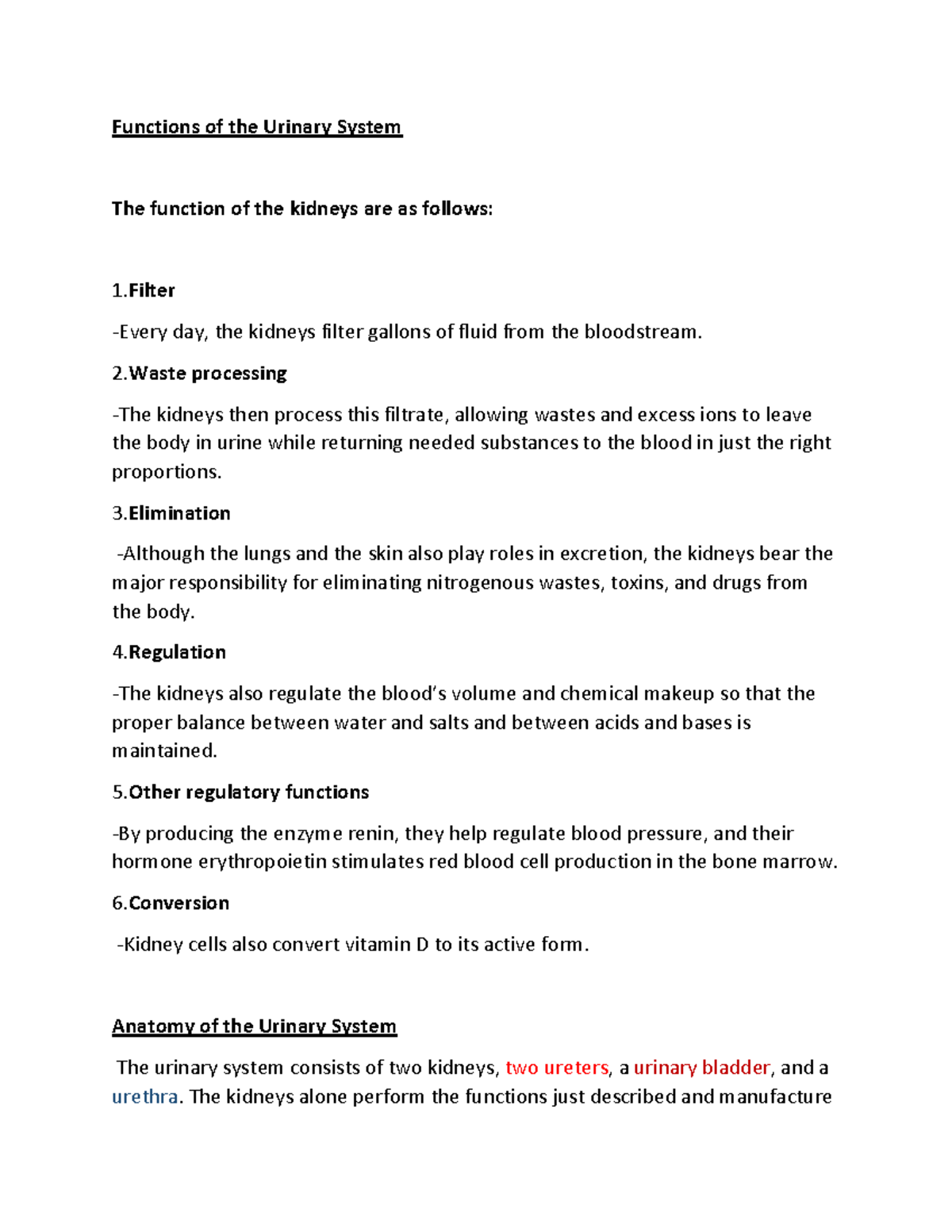 Anatomy AND Physiology Urinary System - Functions of the Urinary System ...