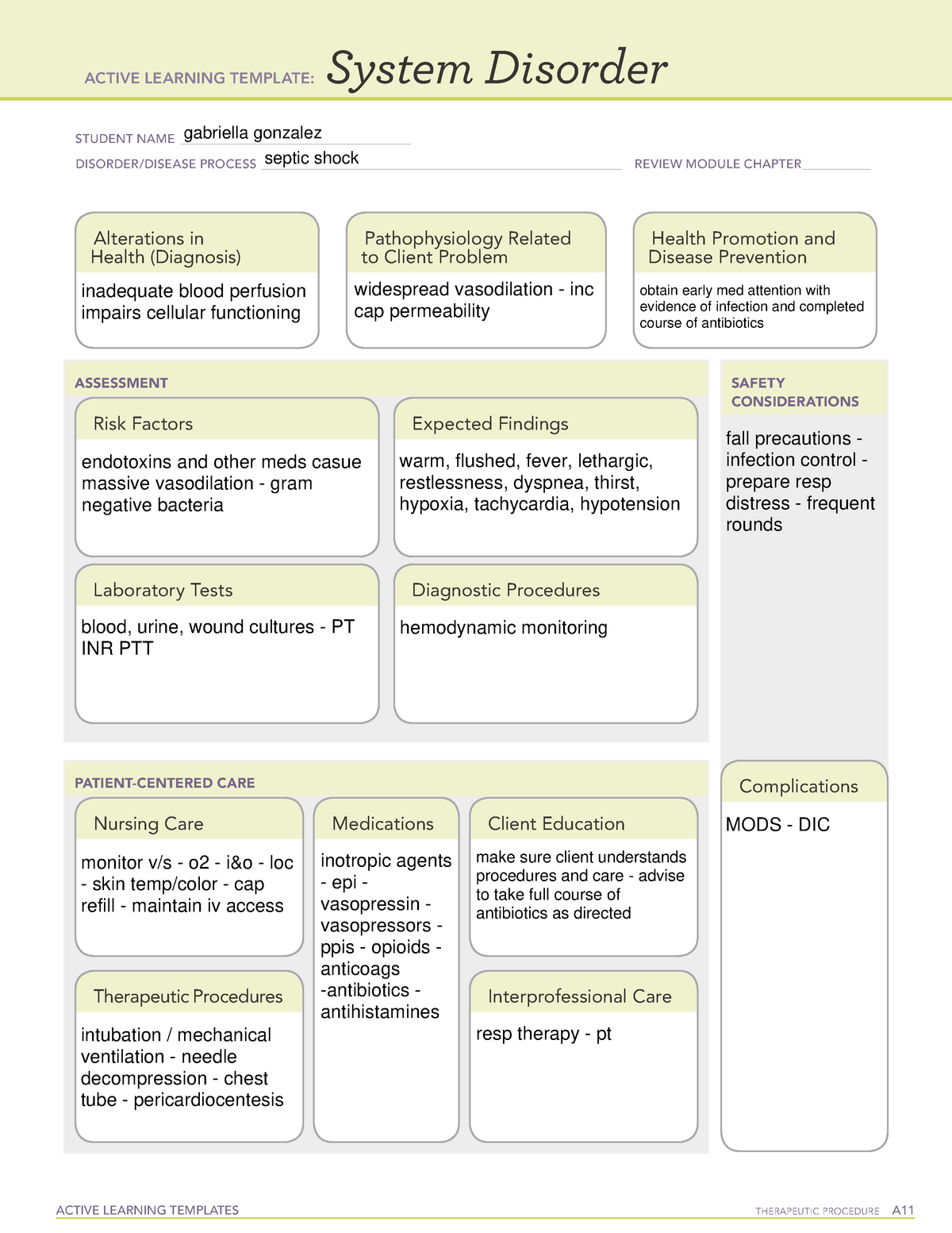 ALT system disorder septic shock ACTIVE LEARNING TEMPLATES