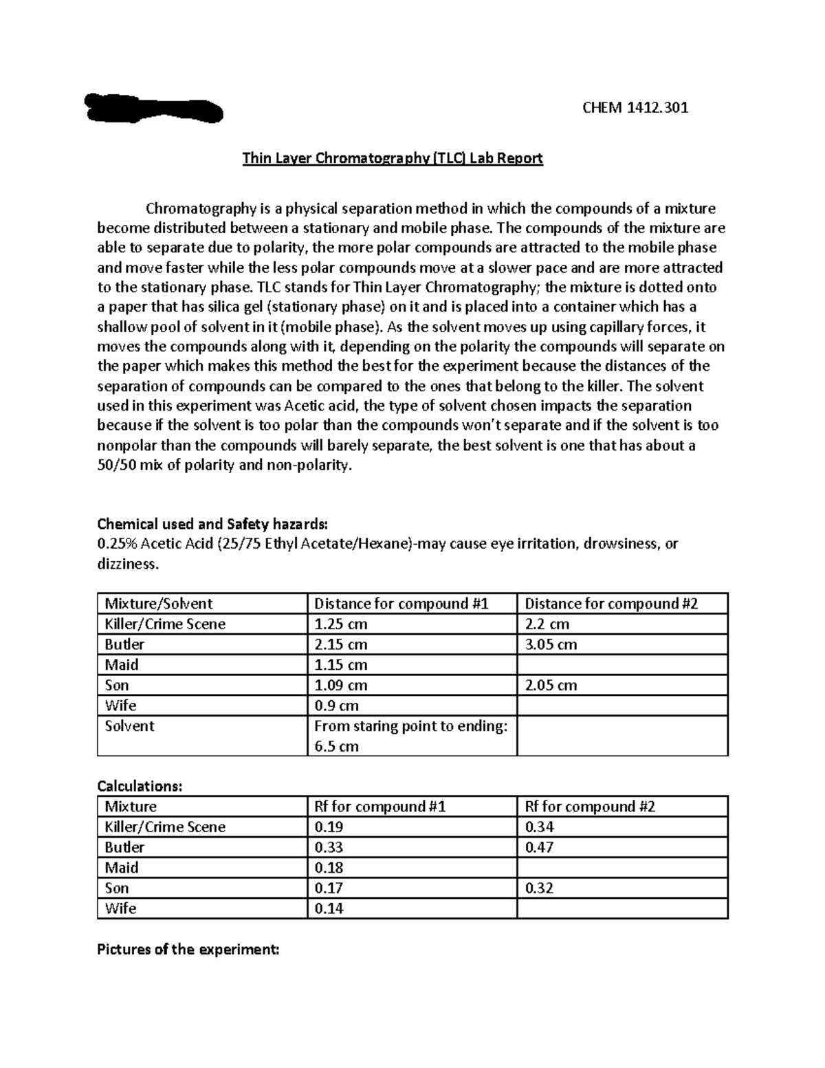 chromatography lab report hypothesis