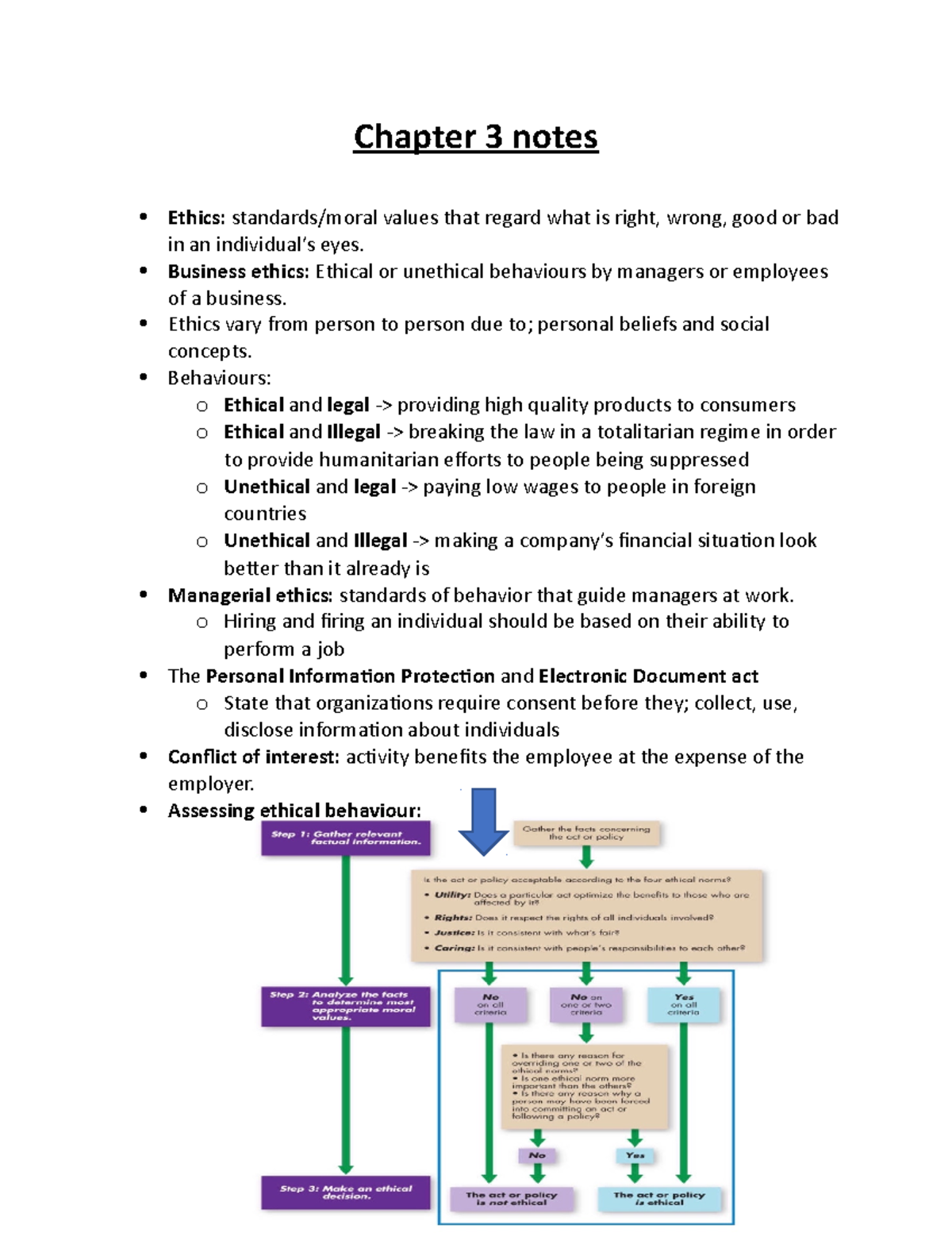 Chapter 3 Notes - Chapter 3 Notes Ethics: Standards/moral Values That ...