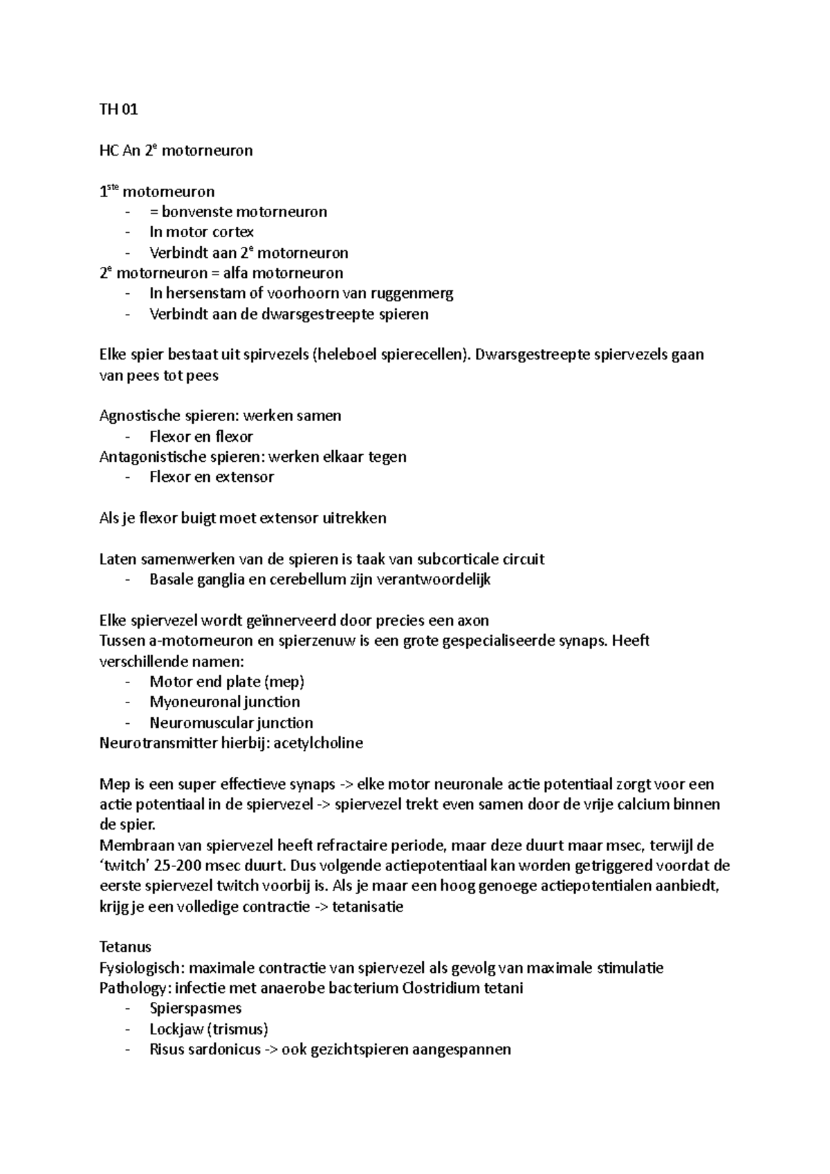 Th 01 Thema 1 Aantekeningen Th 01 Hc An 2e Motorneuron 1 Ste