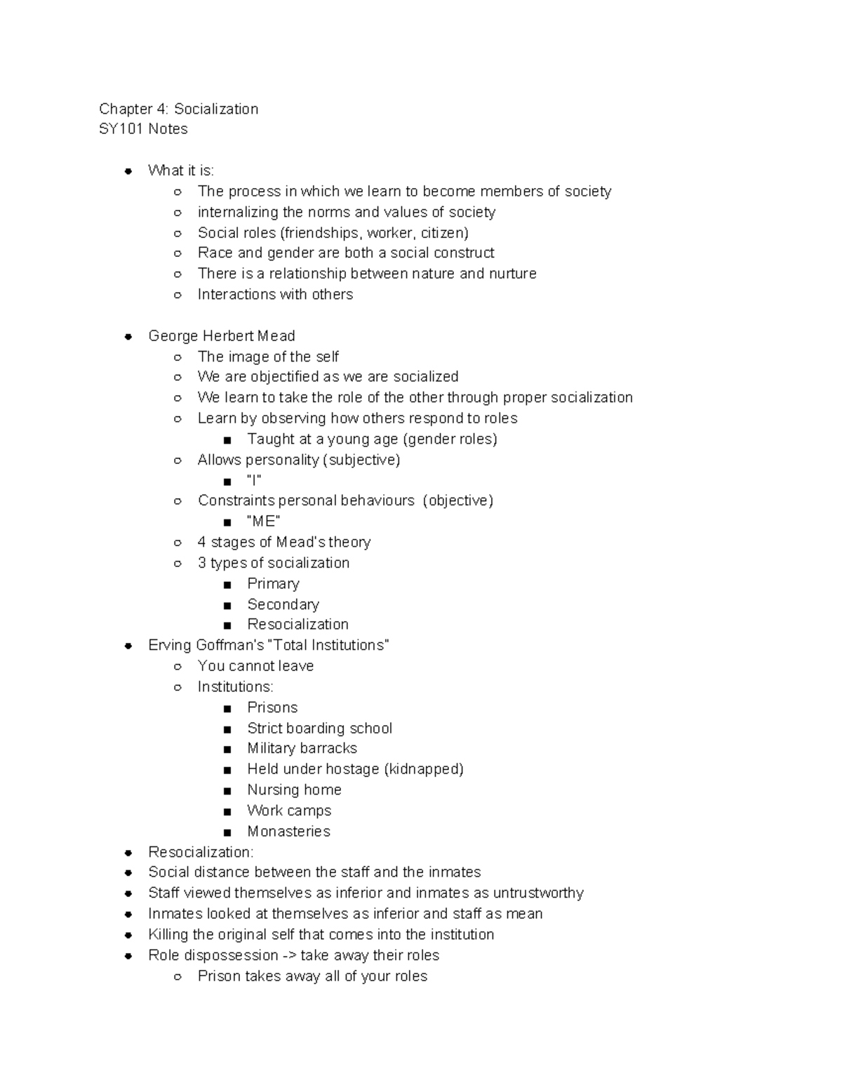 Chapter 4 Socialization - Chapter 4: Socialization SY101 Notes What It ...