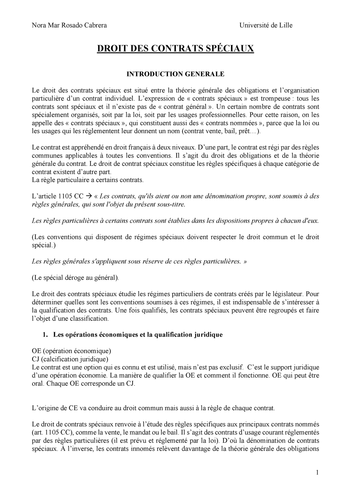 Droit De Contrats Spéciaux - DROIT DES CONTRATS SPÉCIAUX INTRODUCTION ...