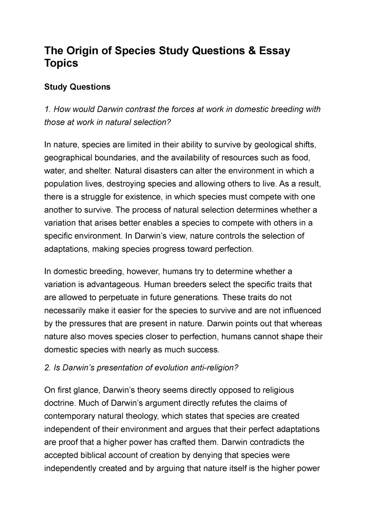 research questions about species