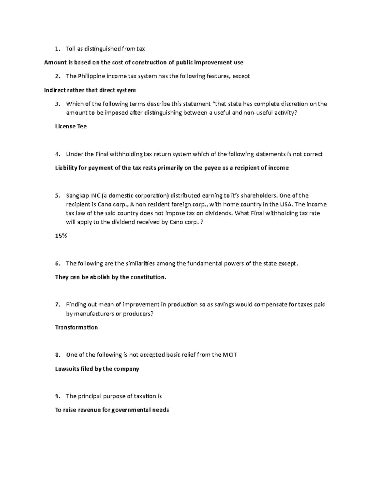 Taxation Prelim Part 1 - Toll as distinguished from tax Amount is based ...