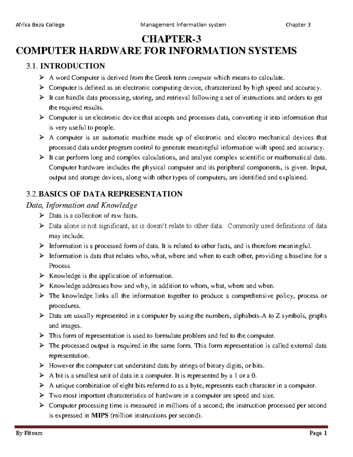 Chapter 3 - CHAPTER- COMPUTER HARDWARE FOR INFORMATION SYSTEMS 3 ...