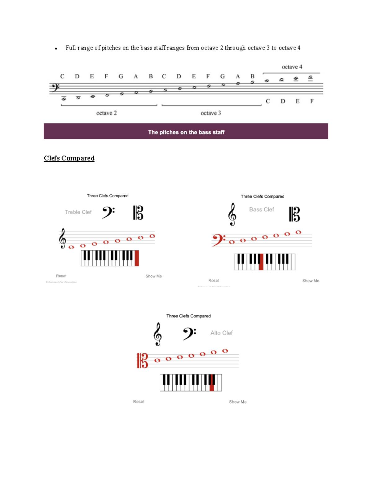 MUY 101 Notes - 7-10 - Full range of pitches on the bass staff ranges ...