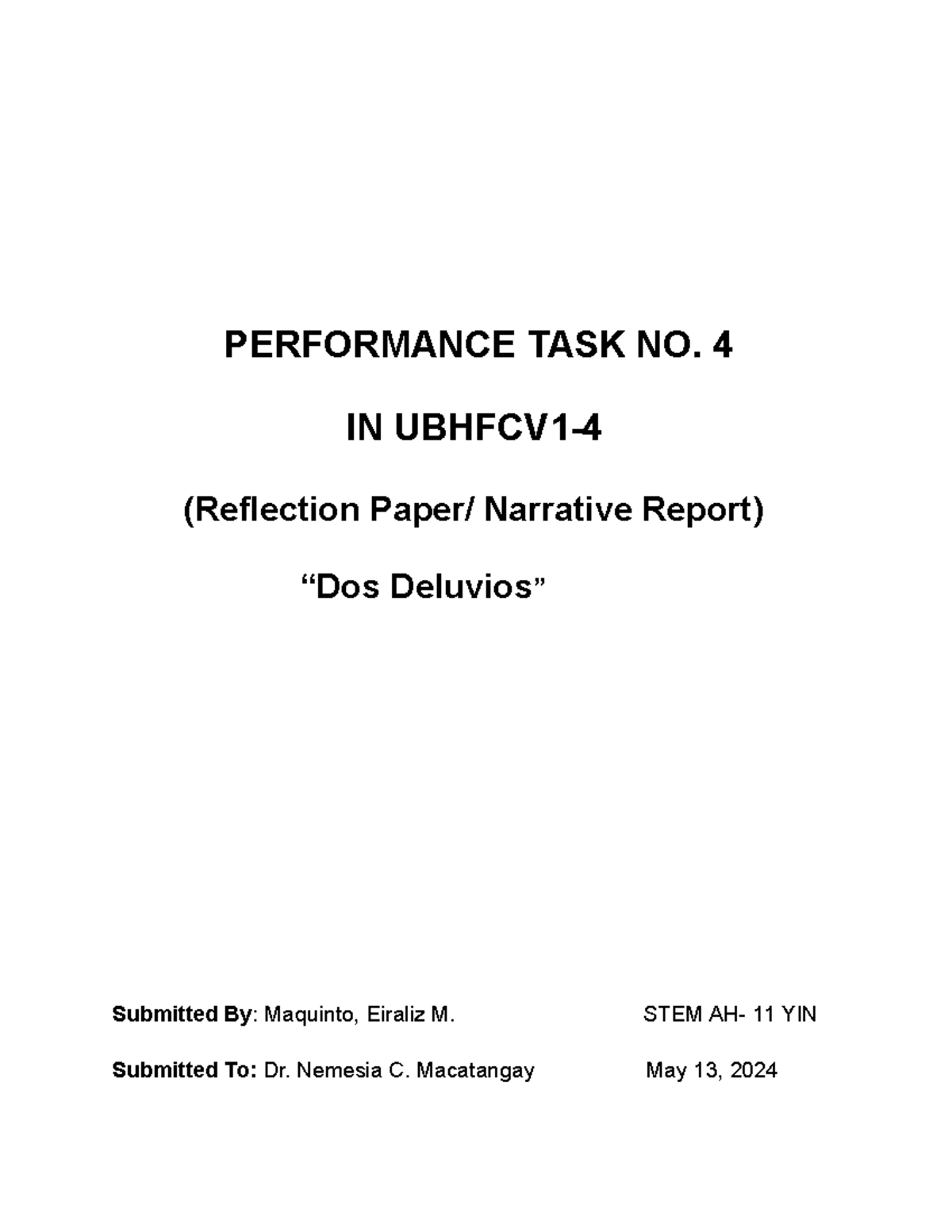 Final DOS Deluvios - n/a - PERFORMANCE TASK NO. 4 IN UBHFCV1 ...