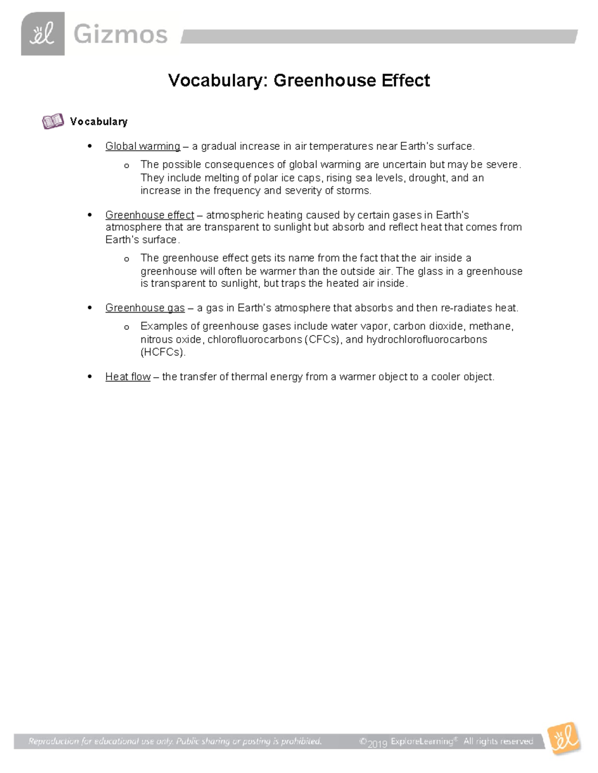 Greenhouse Effect Vocab 2019 Vocabulary Greenhouse Effect Vocabulary