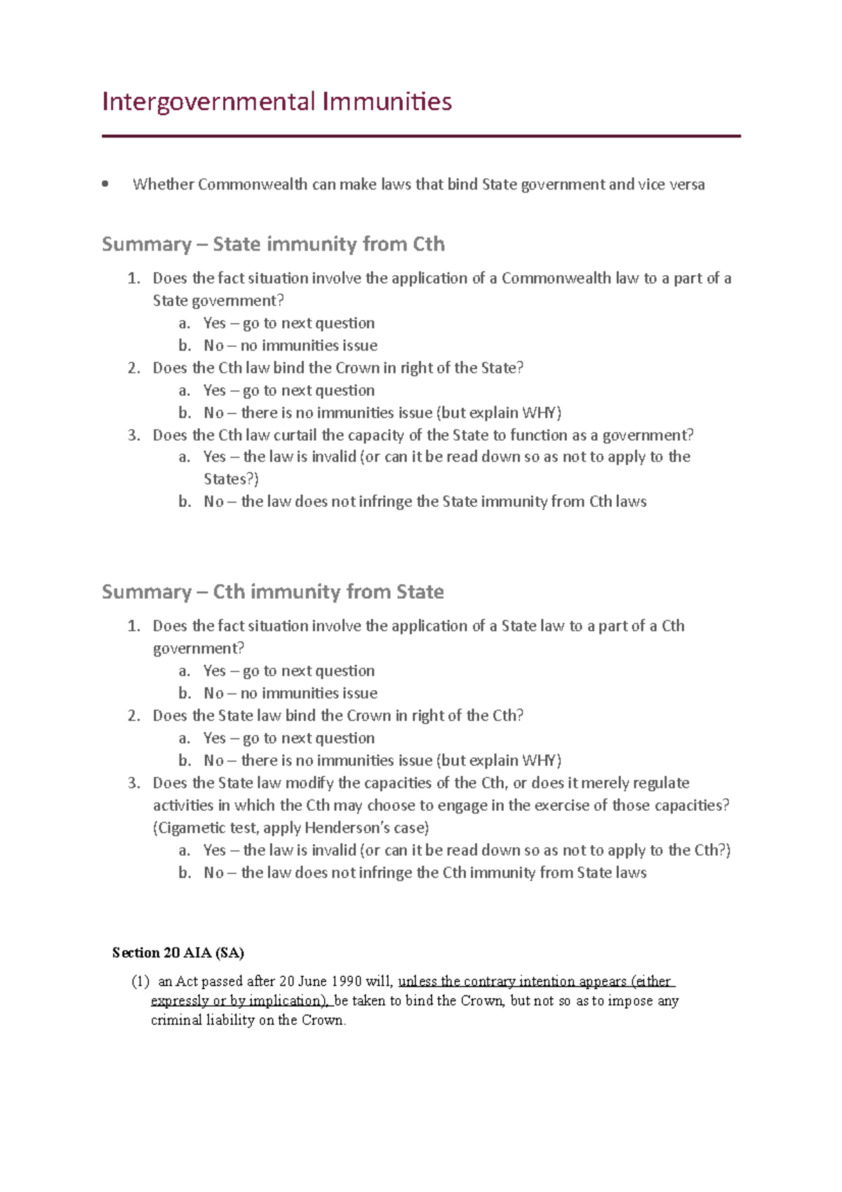 Intergovernmental Immunities Summary - Intergovernmental Immunities ...