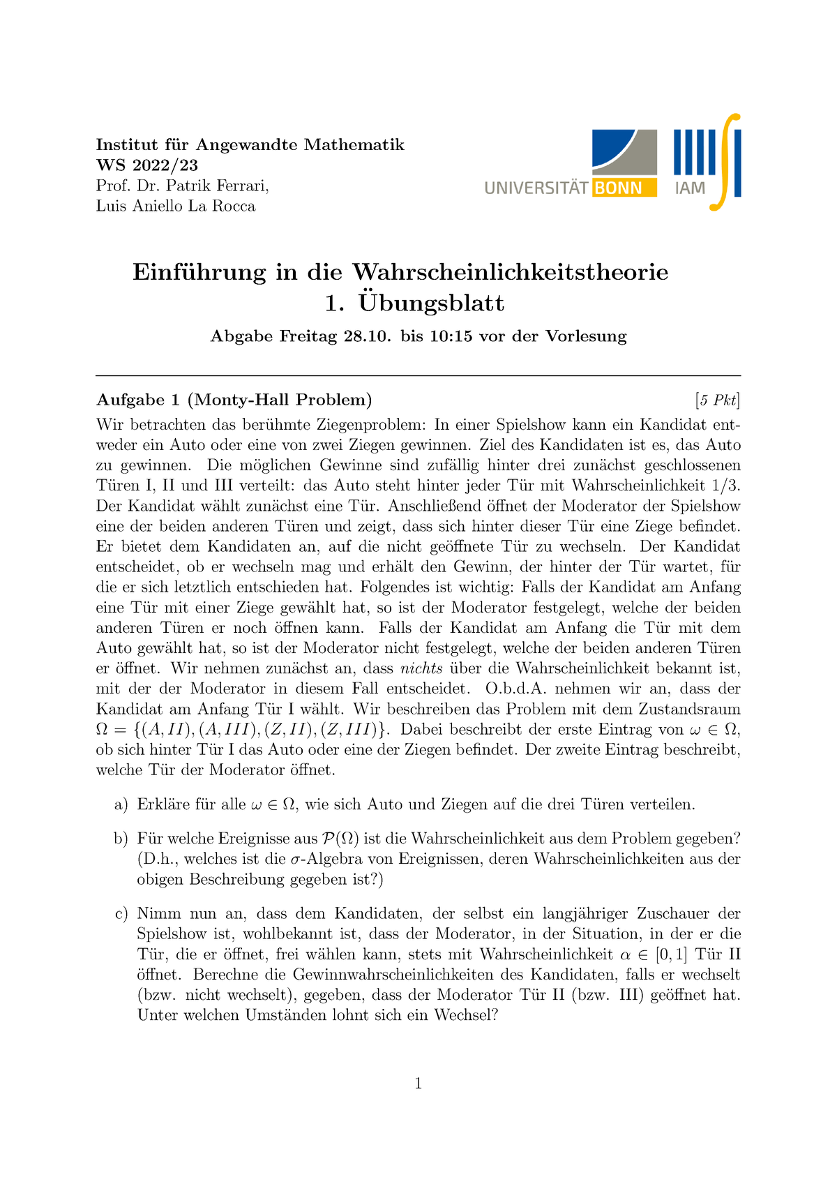 Blatt 1 - Einführung In Die Wahrscheinlichkeitstheorie Lehramt ...