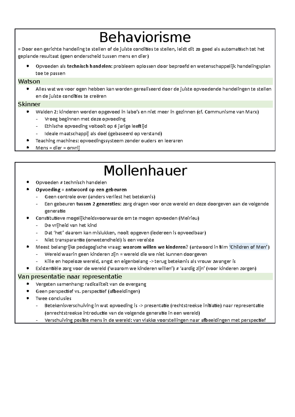 Hele Korte Samenvatting Wijsgerige Pedagogiek - Behaviorisme = Door Een ...