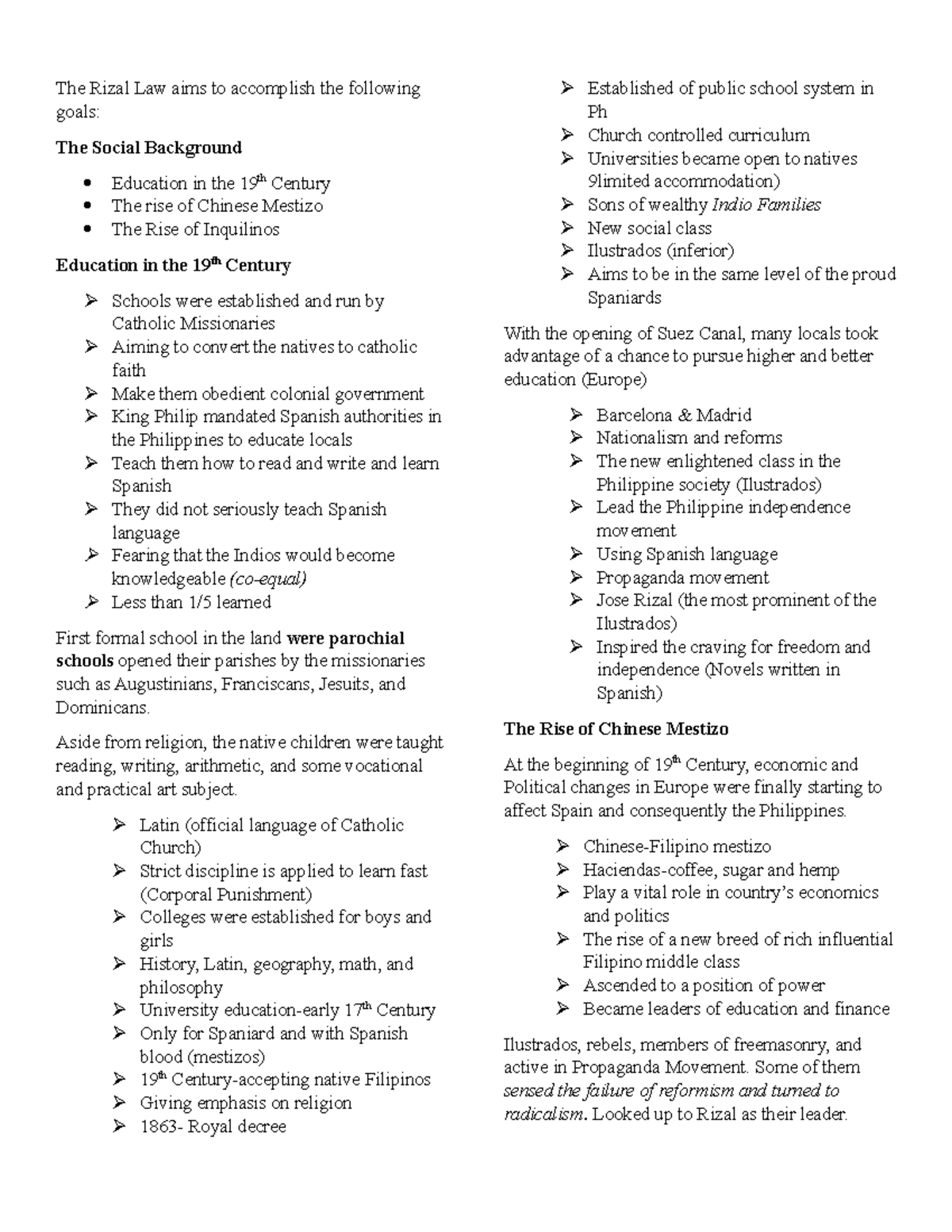 Notes 2nd week - RIZAL'S LIFE AND WORKS - The Rizal Law aims to ...