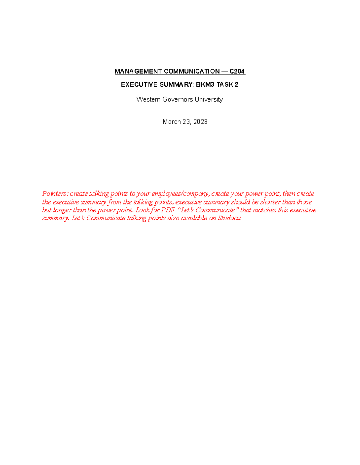 C204 Executive Summary Lets Communicate Task 2 copy MANAGEMENT