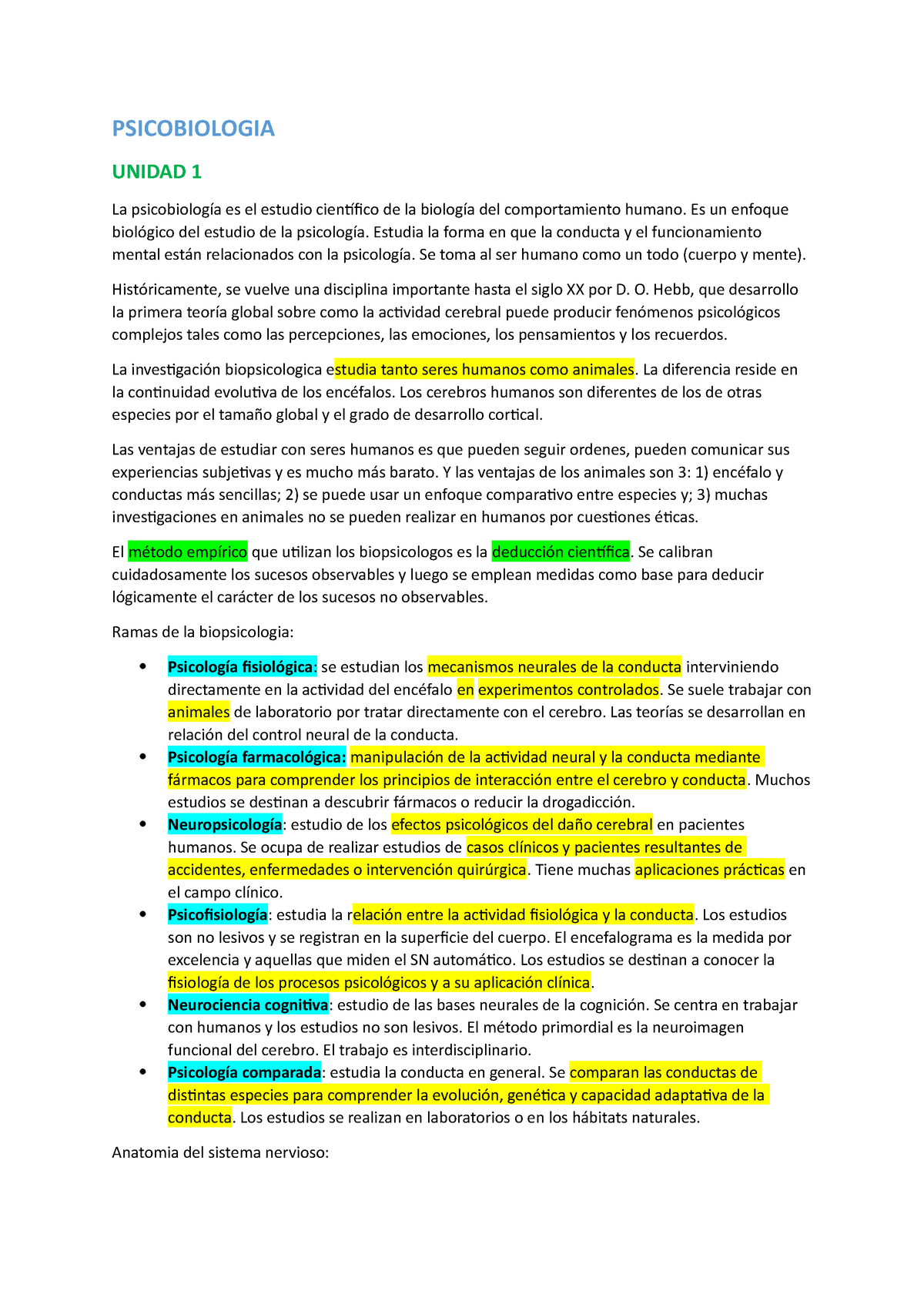 Psicobiologia - Resumen Eficaz E Entendible - PSICOBIOLOGIA UNIDAD 1 La ...