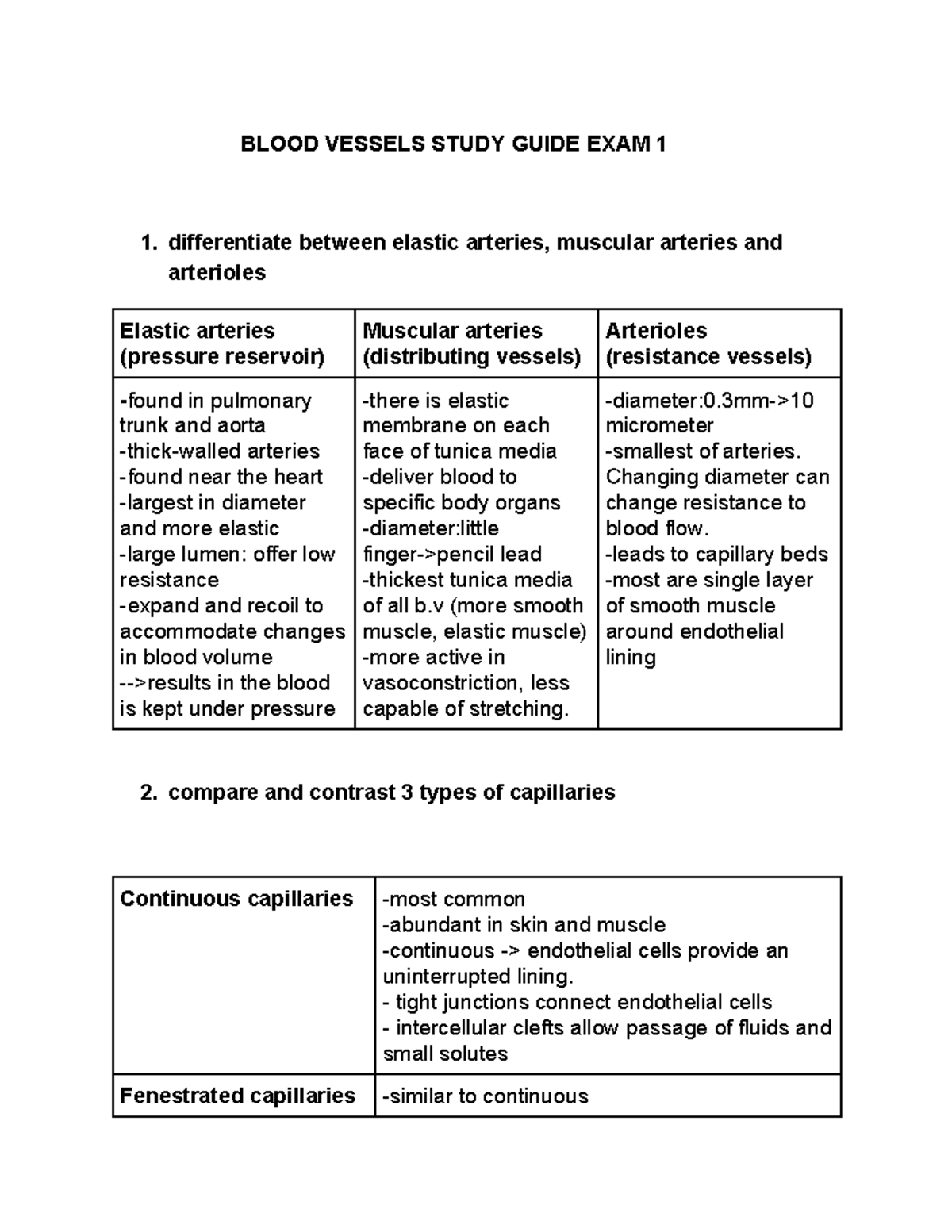 Blood vessels study guide exam1 - BLOOD VESSELS STUDY GUIDE EXAM 1 1 ...