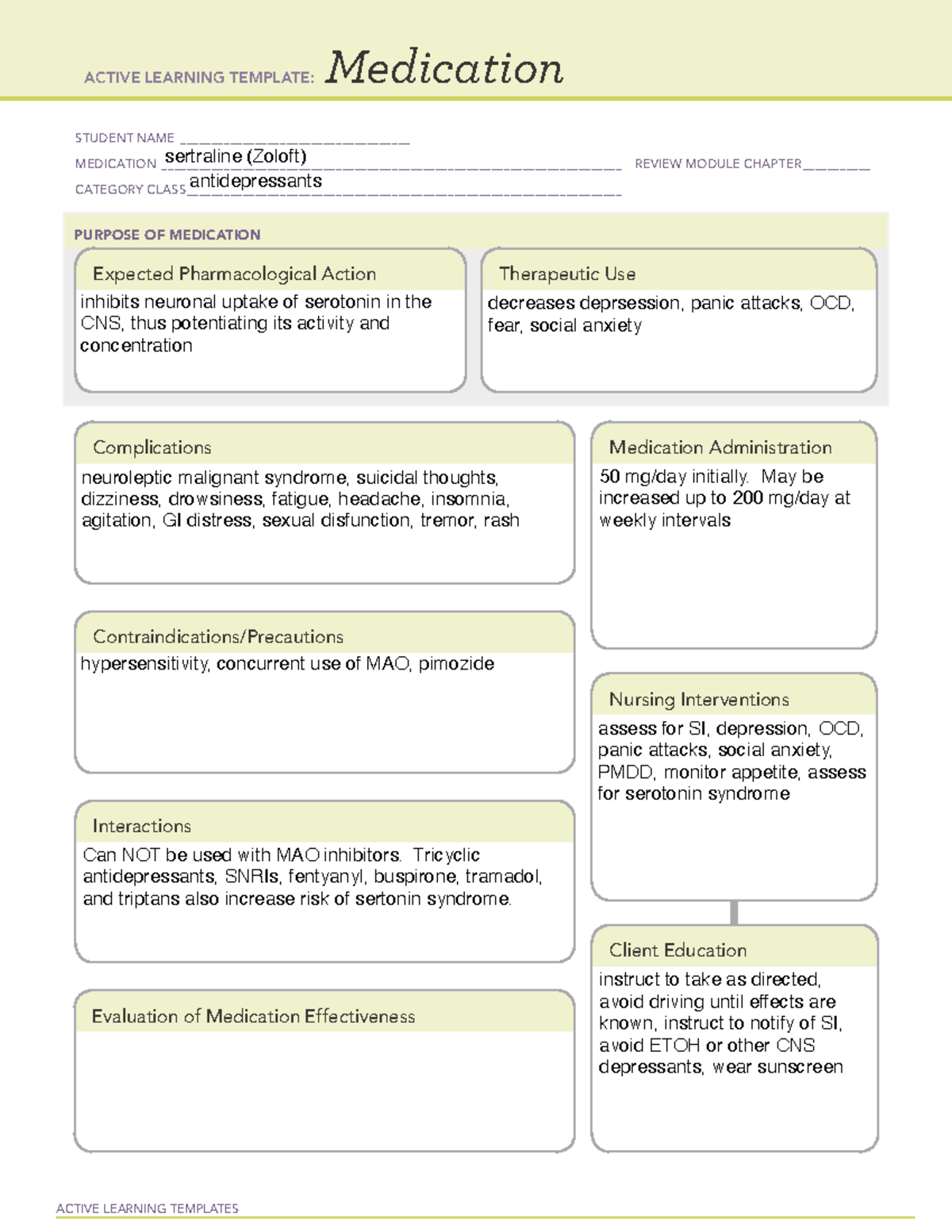 Sertraline Ati Medication Template