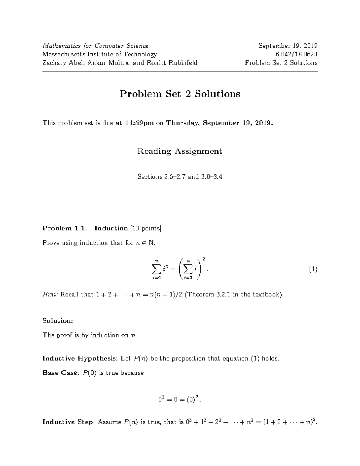 Problem Set 2 Solutions - Mathematics for Computer Science September 19 ...