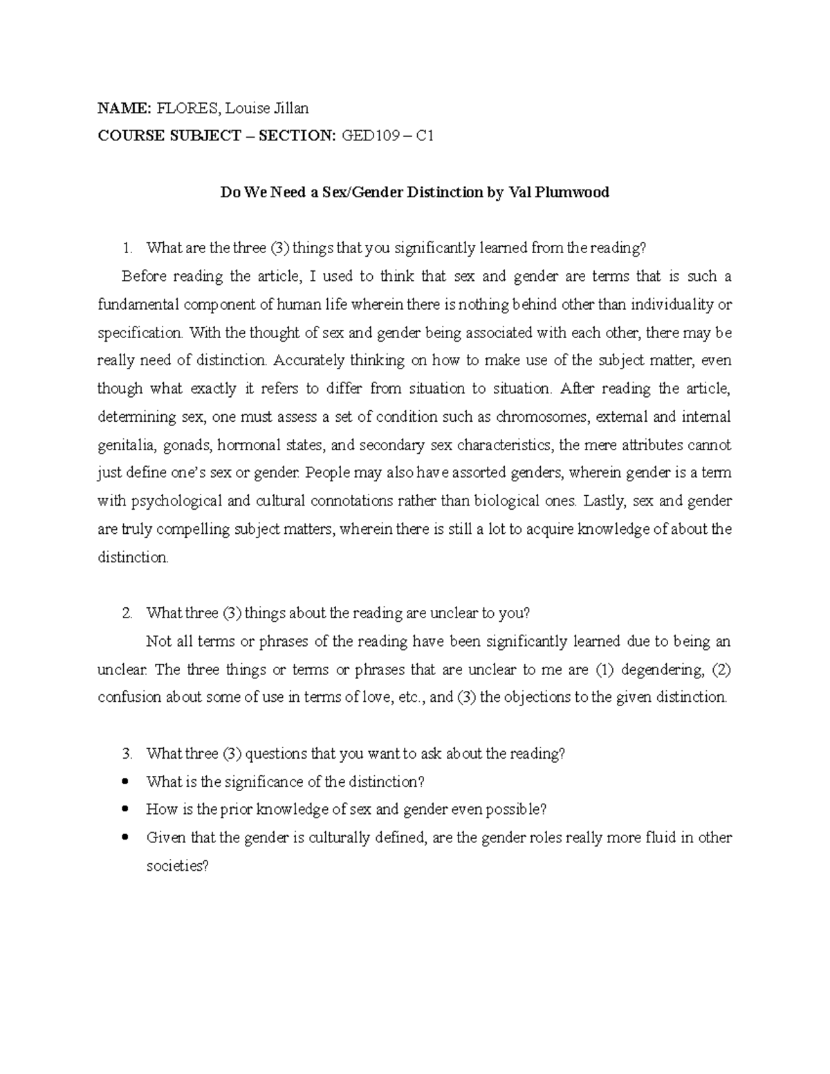 dMRR 1: GED109 (Do We Need a Sex/Gender Distinction by Val Plumwood ...
